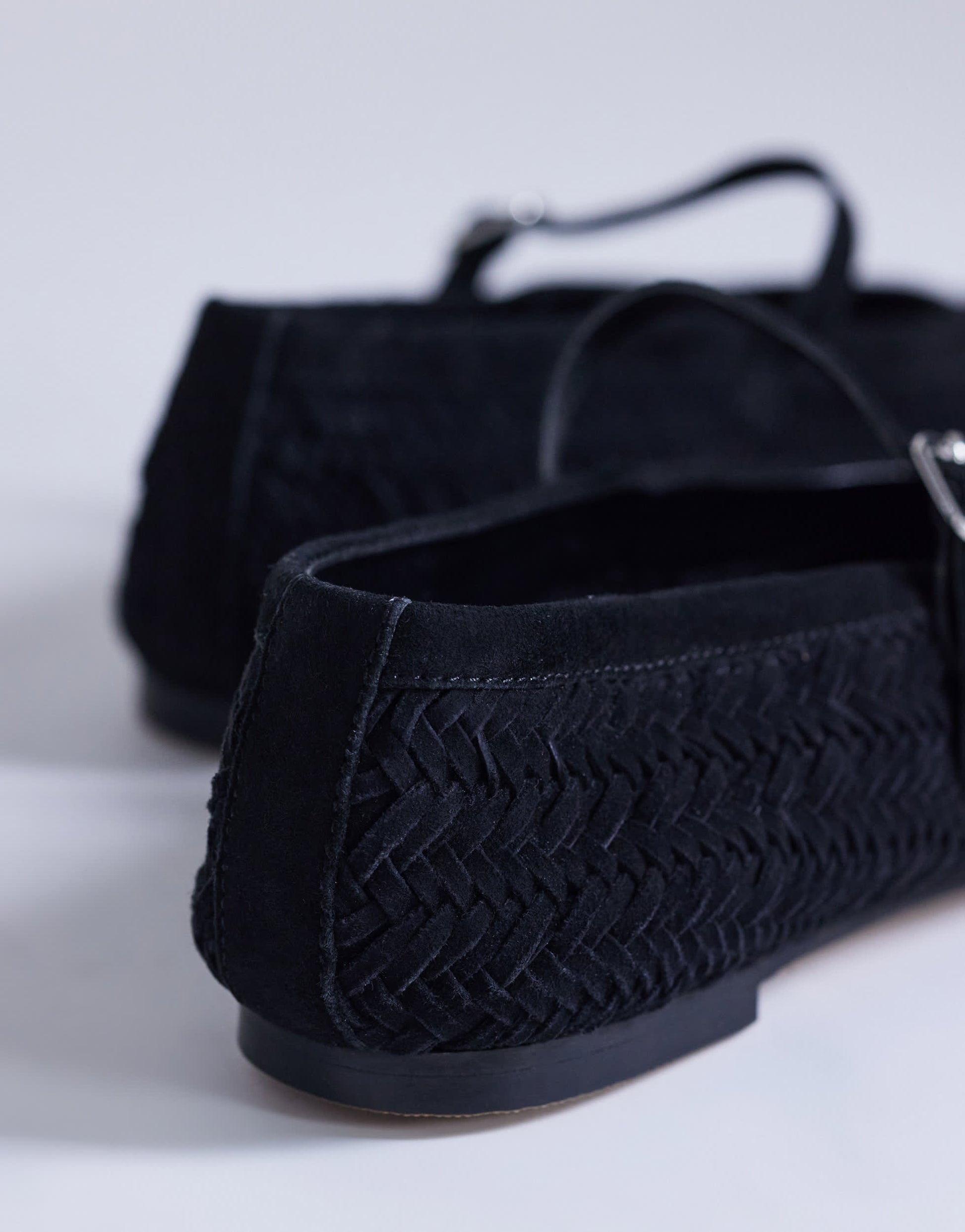 Topshop Bonnie real suede woven ballet in black