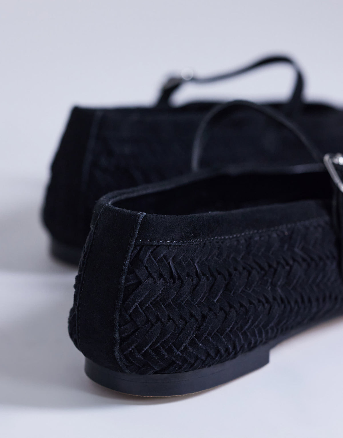 Topshop Bonnie real suede woven ballet in black