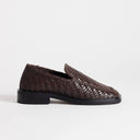 Topshop Bali real leather weave flat shoe loafer in chocolate