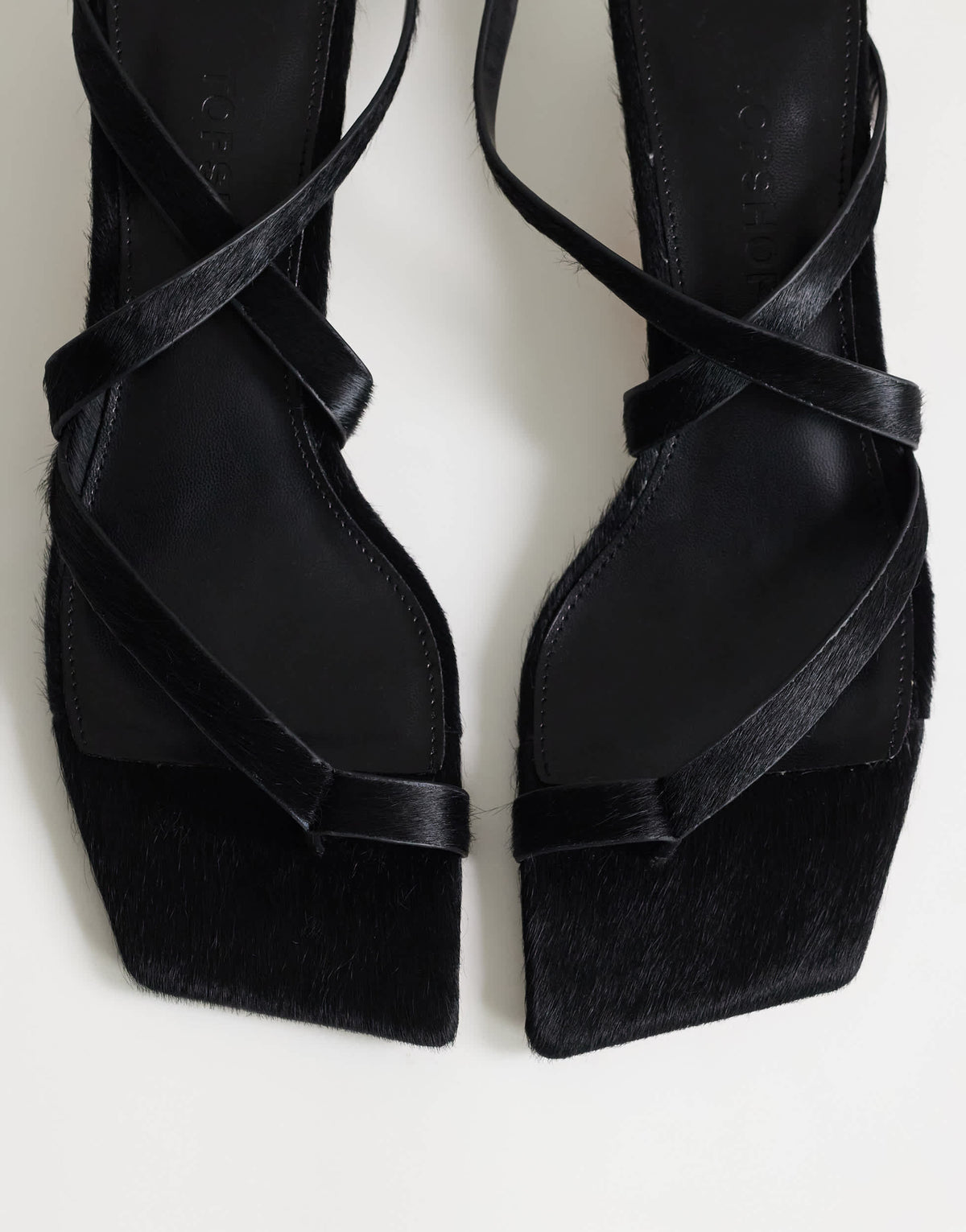 Topshop Sophie strappy mid heel sandal in black print hair on real leather
