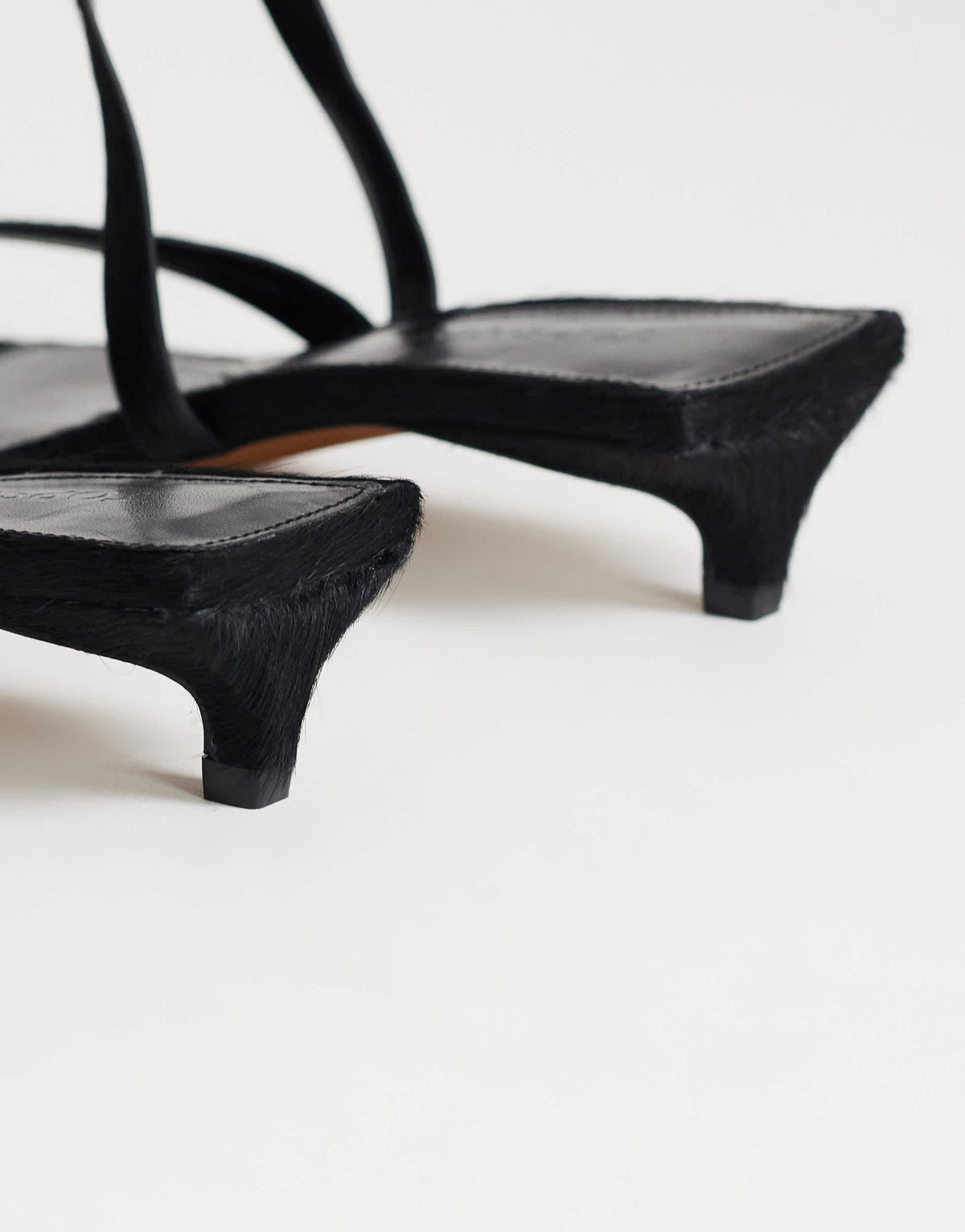 Topshop Sophie strappy mid heel sandal in black print hair on real leather