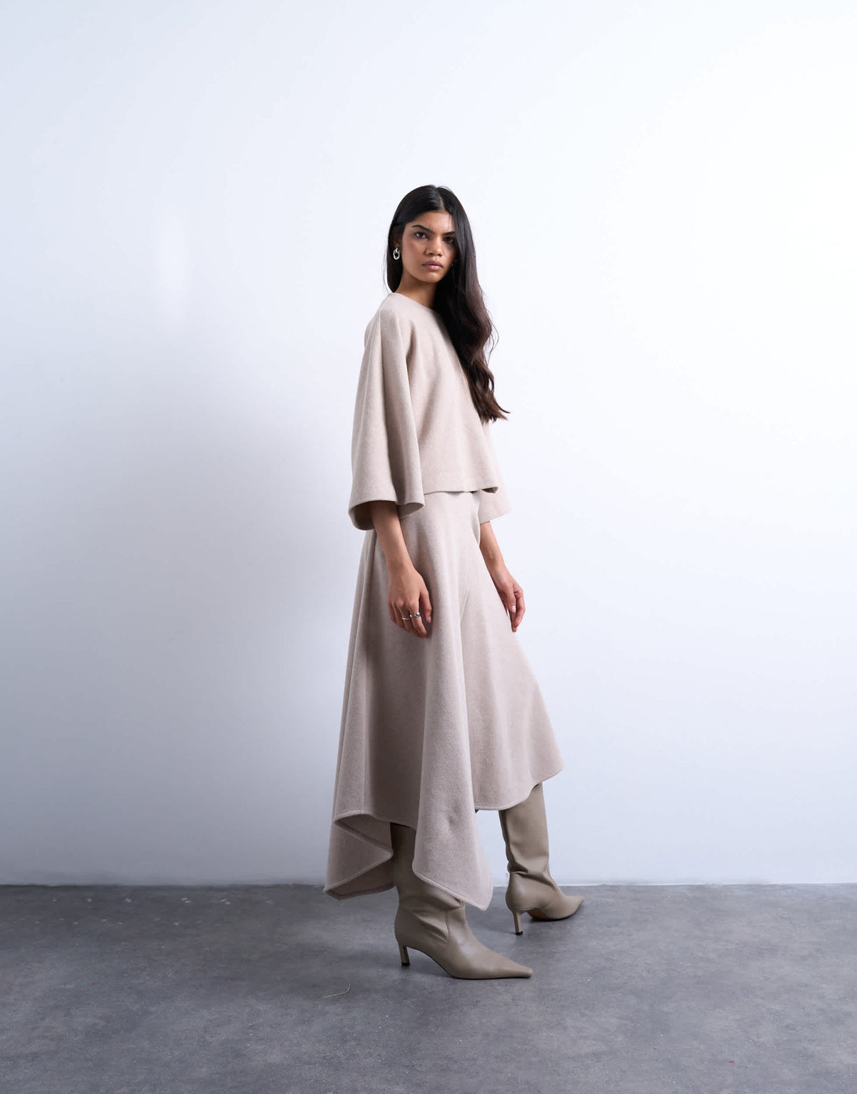 Topshop soft touch hanky hem asymmetric skirt co-ord in taupe
