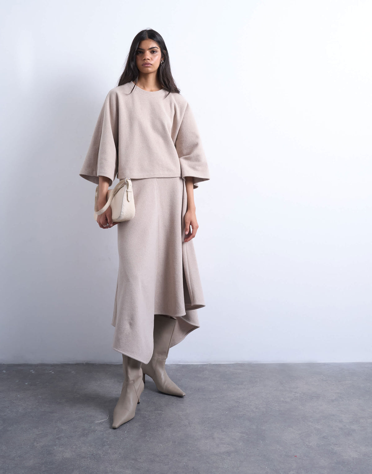 Topshop soft touch hanky hem asymmetric skirt co-ord in taupe