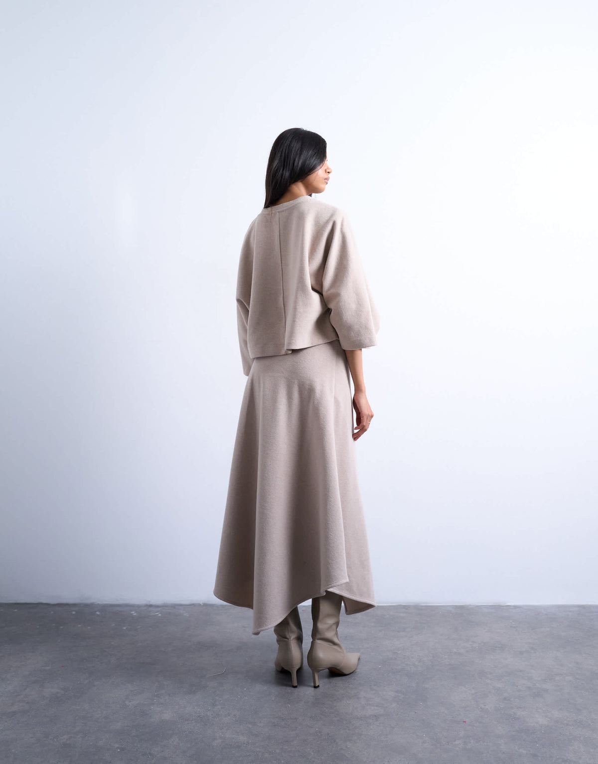 Topshop soft touch hanky hem asymmetric skirt co-ord in taupe