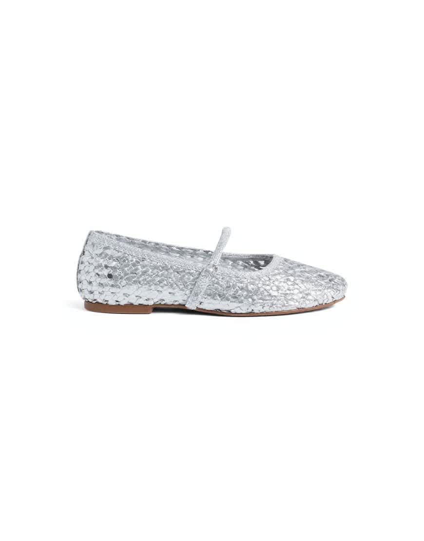 Topshop Bobbi leather woven ballet in silver