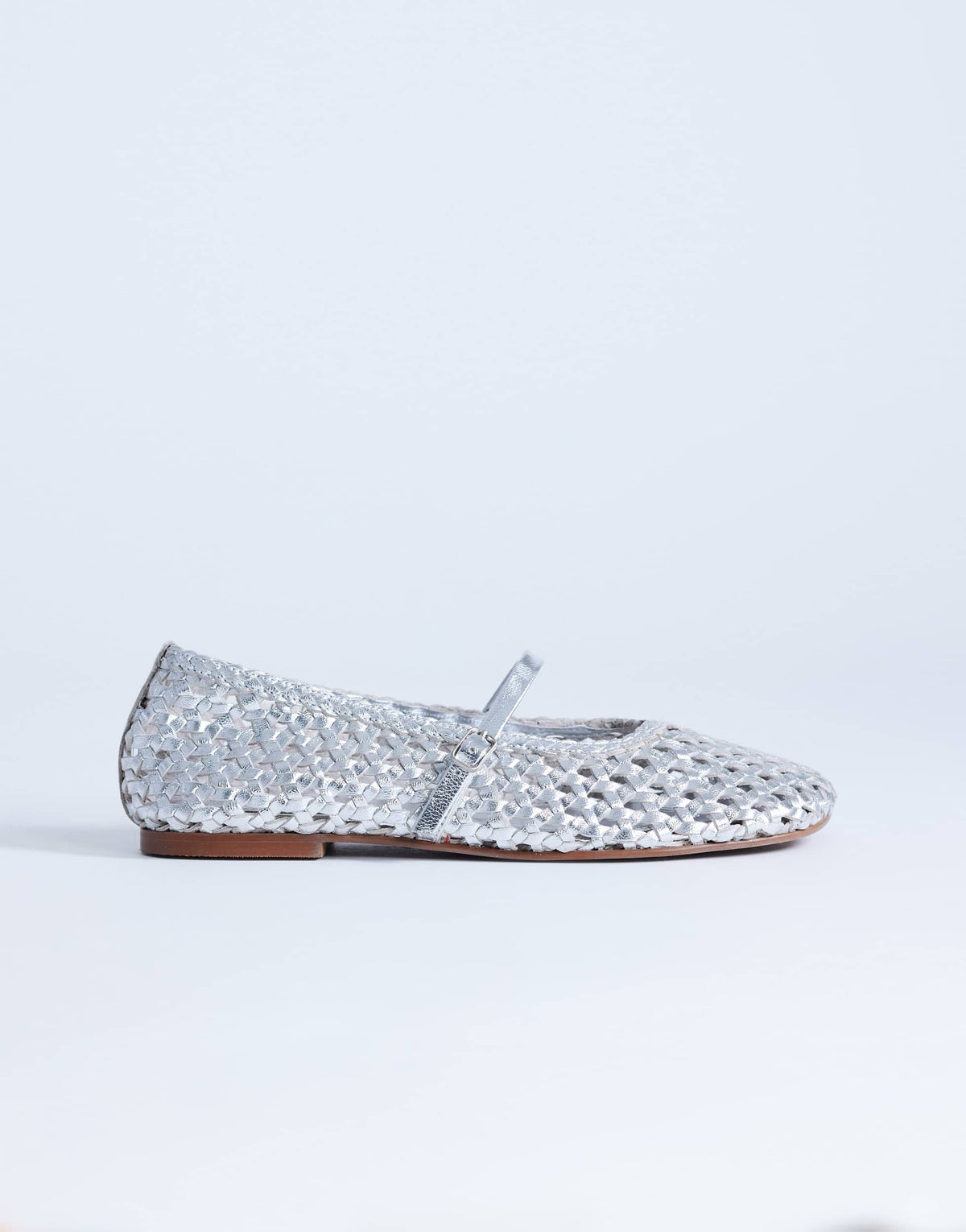 Topshop Bobbi leather woven ballet in silver