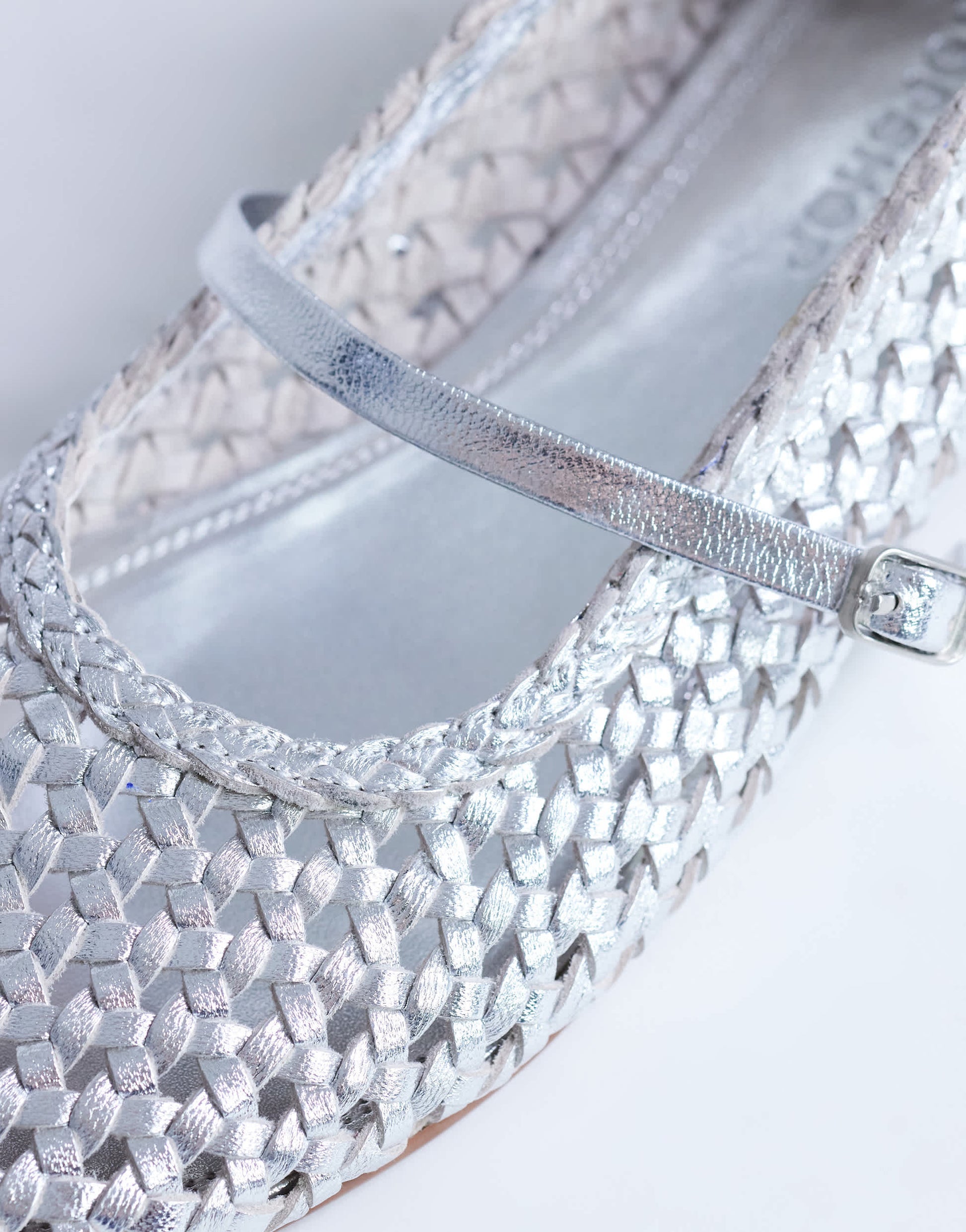 Topshop Bobbi leather woven ballet in silver