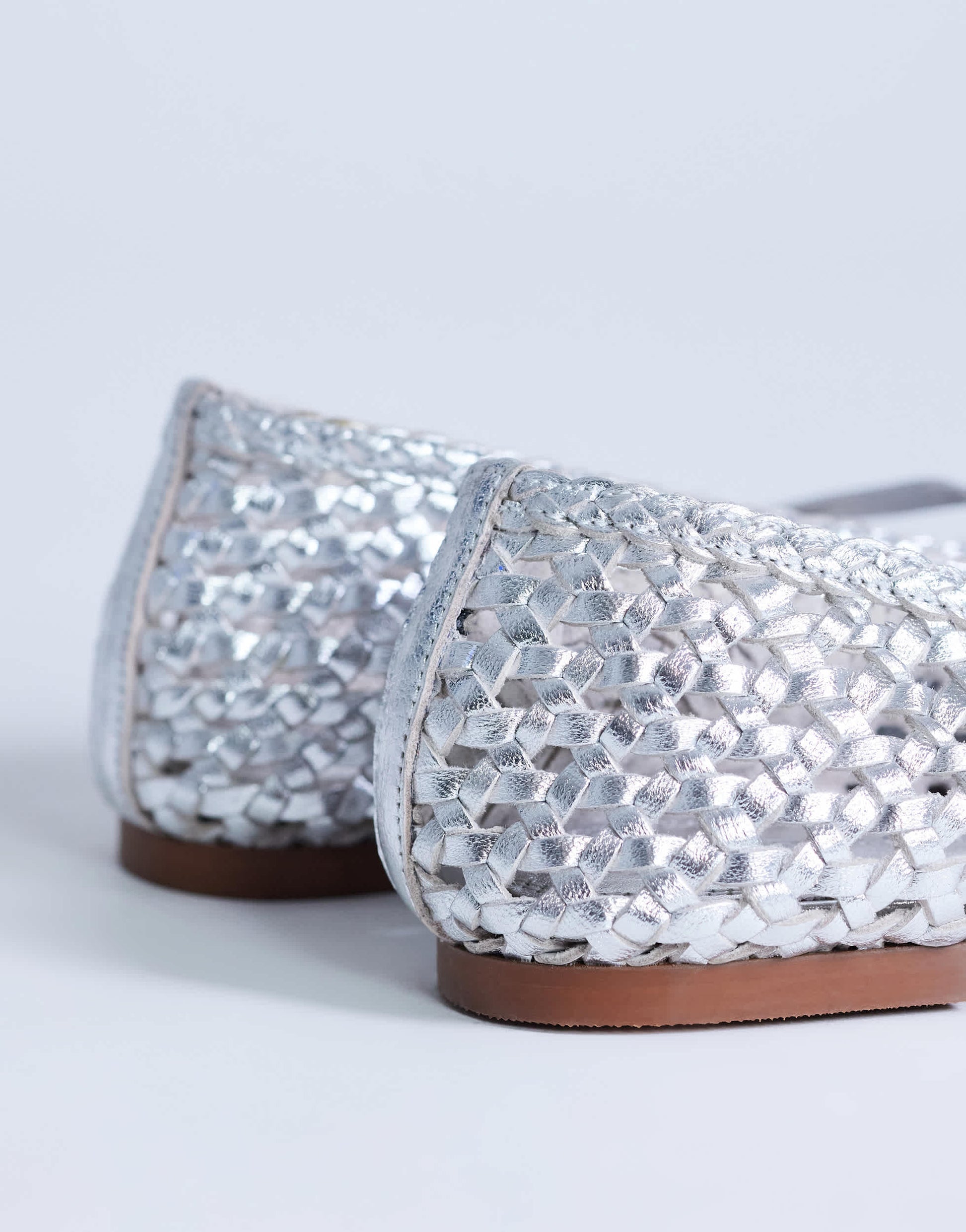 Topshop Bobbi leather woven ballet in silver