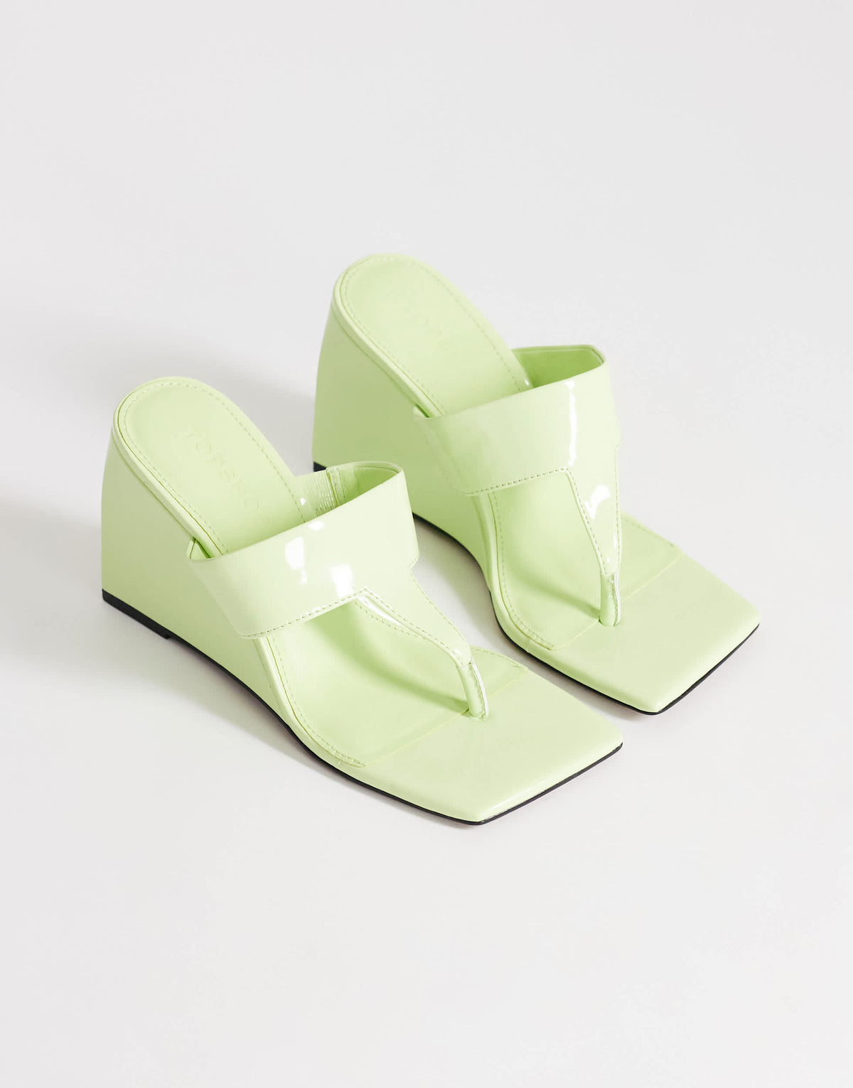Topshop Archer toe thong wedge heel in lime