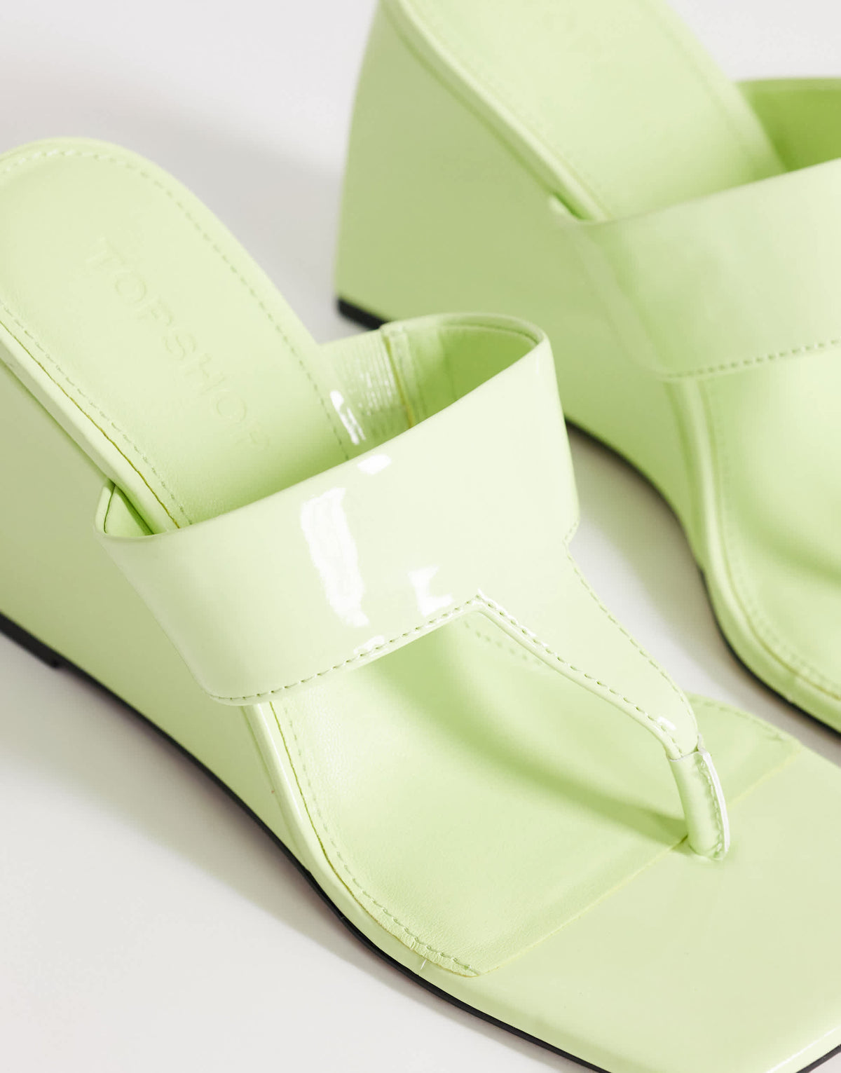 Topshop Archer toe thong wedge heel in lime