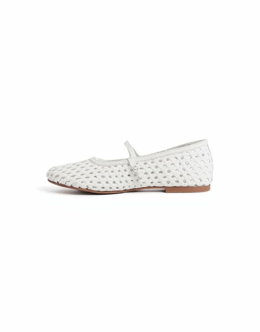 Topshop Bobbi leather woven ballet in buttermilk