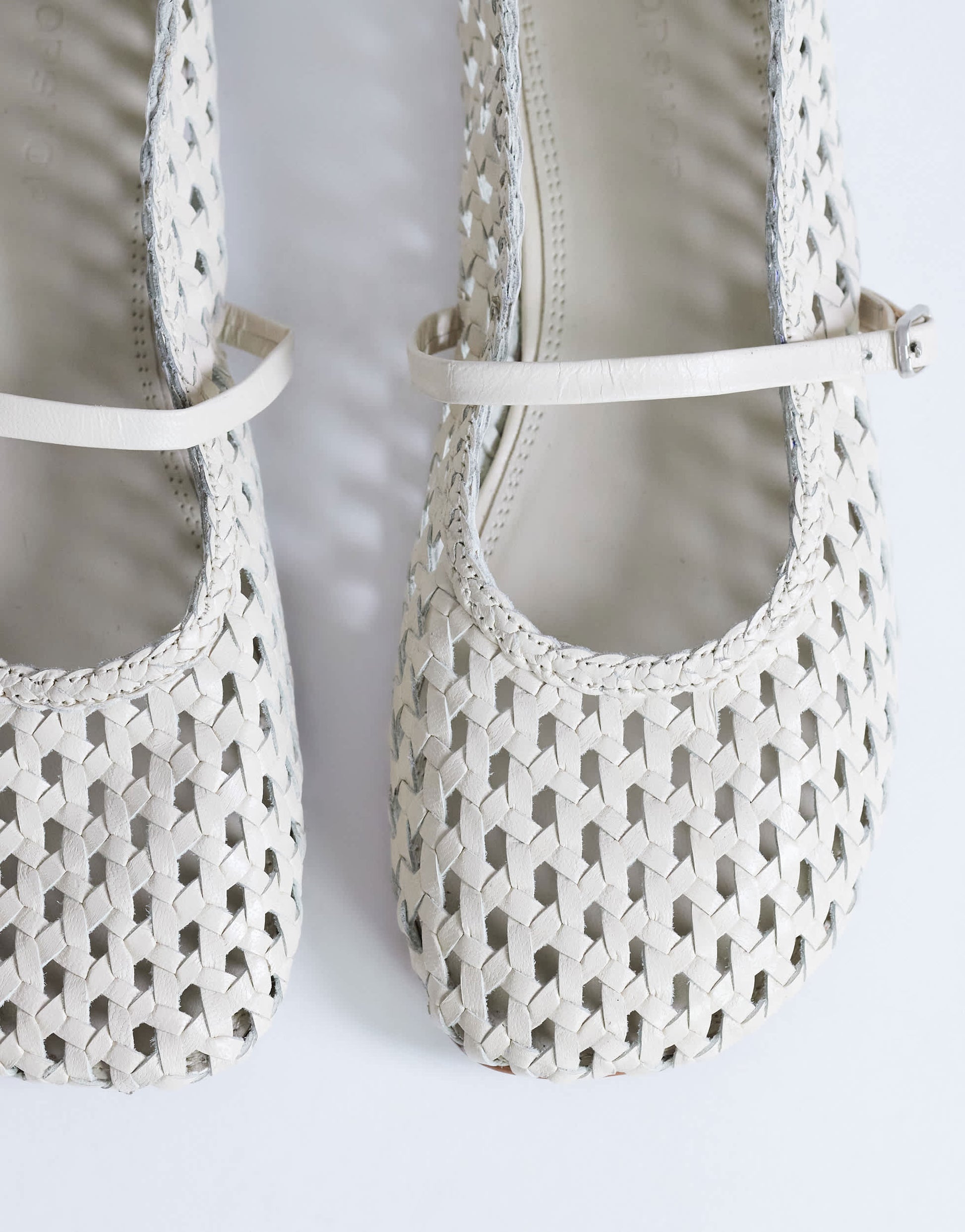 Topshop Bobbi leather woven ballet in buttermilk
