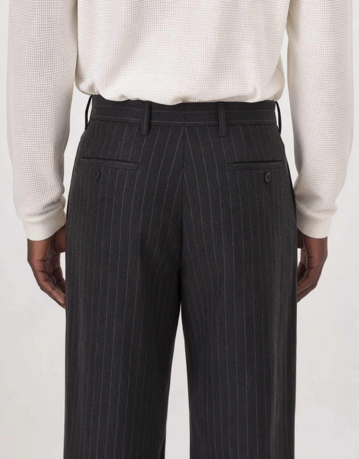 Topman wide leg pinstripe trouser with pleats in charcoal