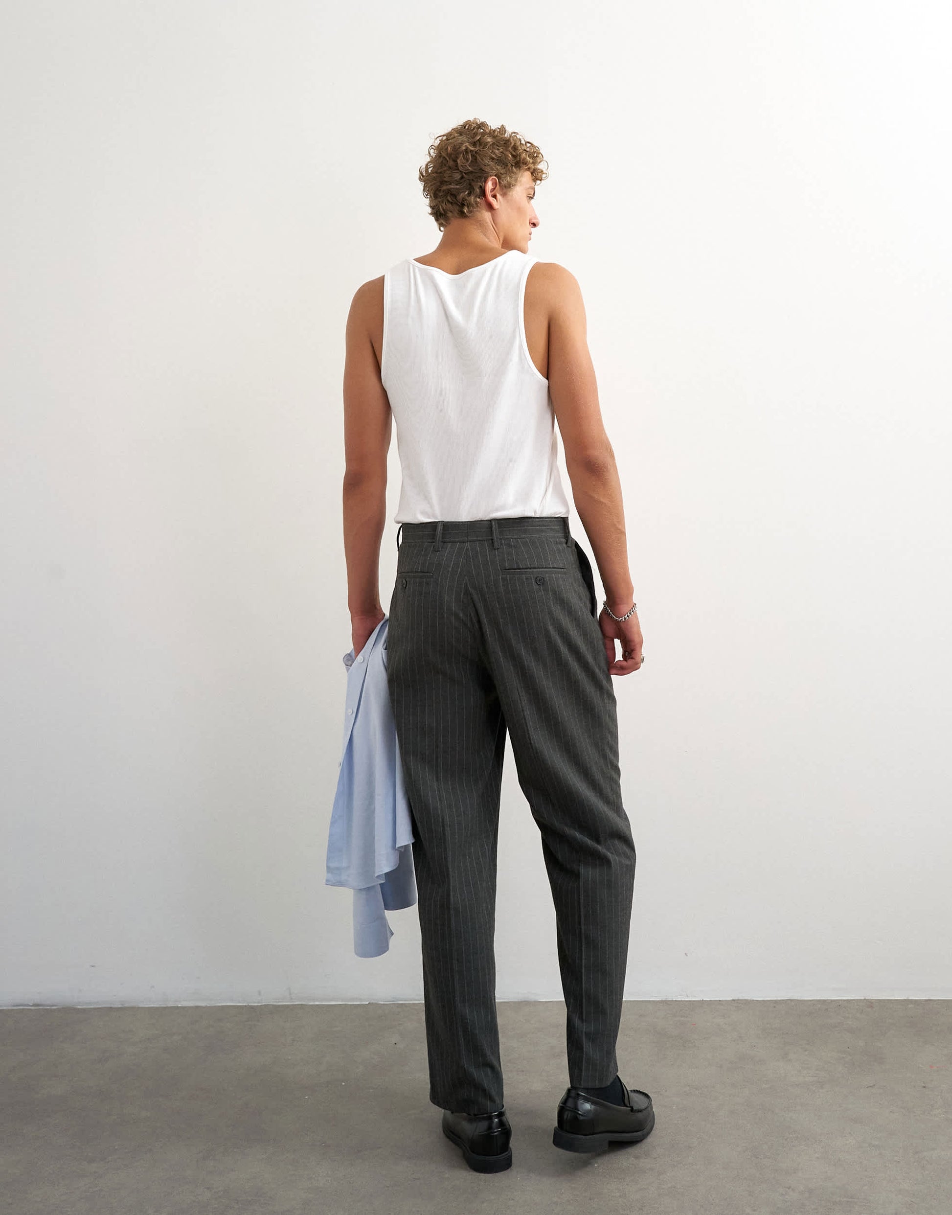 Topman wide leg pinstripe trouser with pleats in charcoal