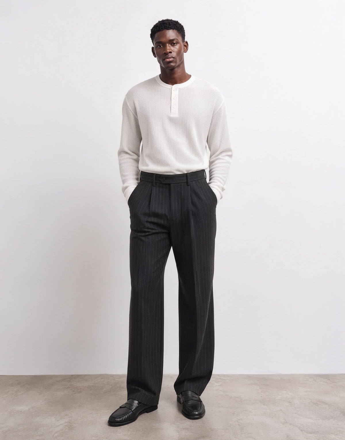 Topman wide leg pinstripe trouser with pleats in charcoal