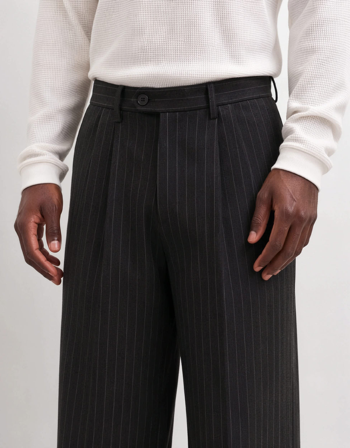 Topman wide leg pinstripe trouser with pleats in charcoal