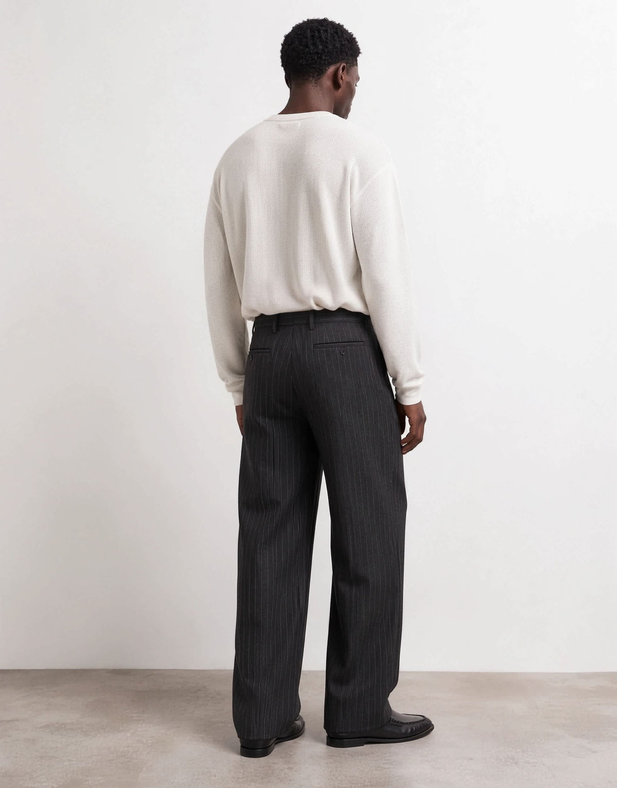 Topman wide leg pinstripe trouser with pleats in charcoal