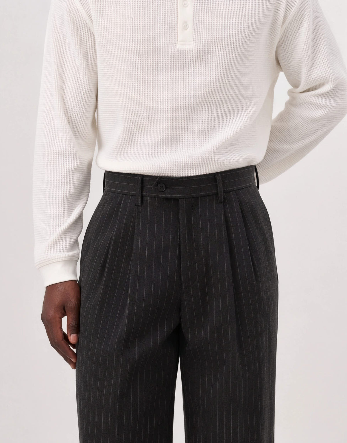 Topman wide leg pinstripe trouser with pleats in charcoal