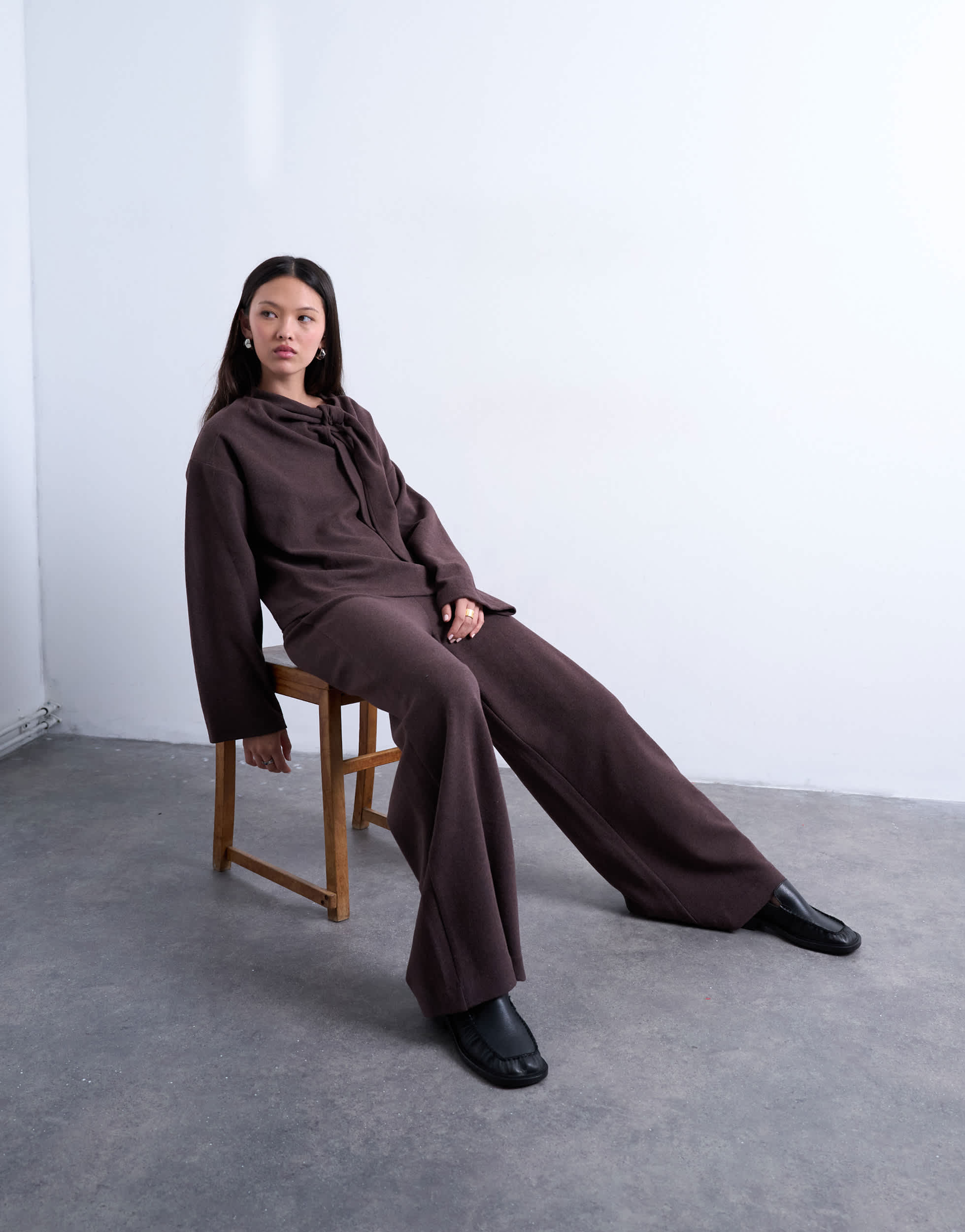 Topshop soft touch wide leg trouser co-ord in chocolate