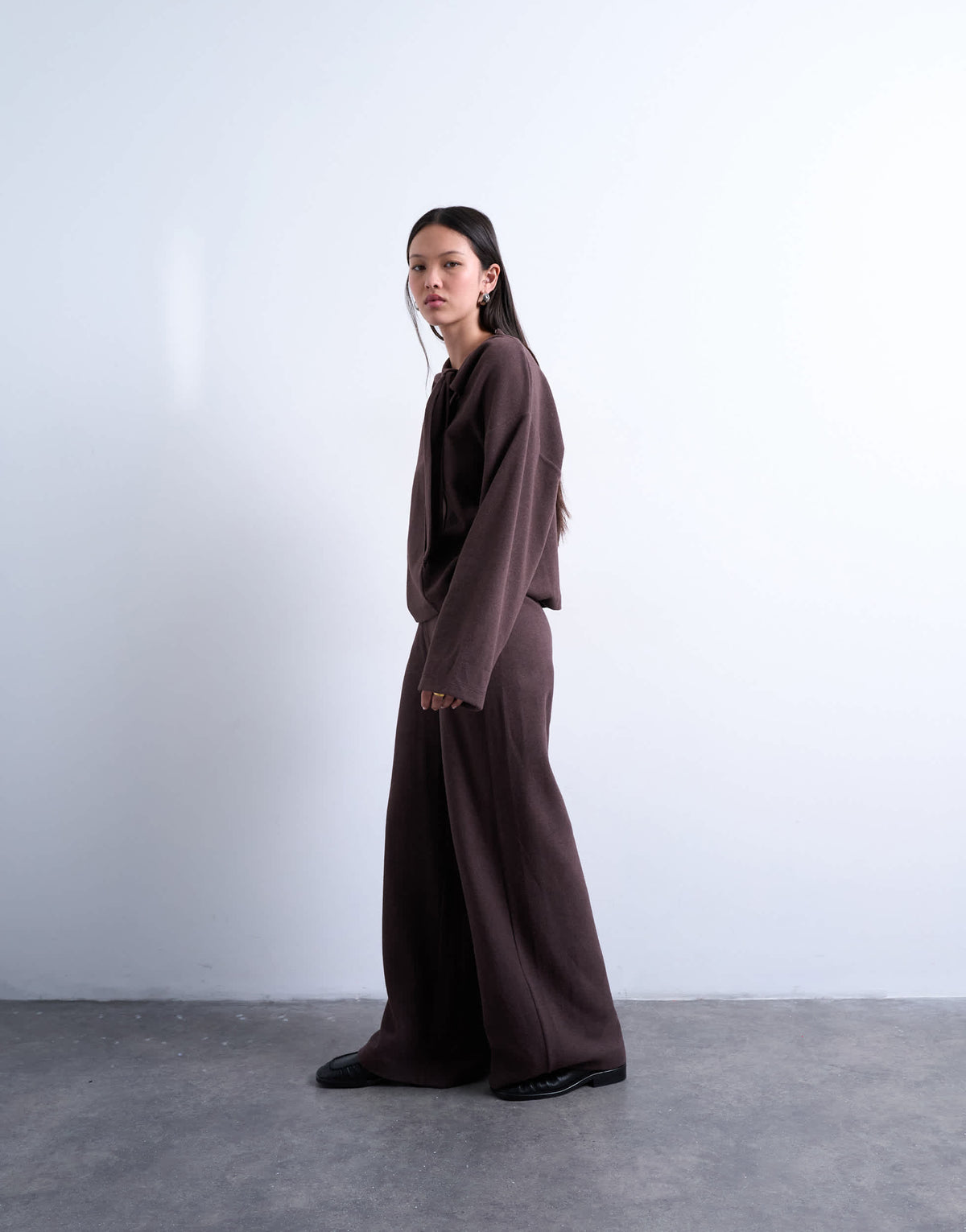 Topshop soft touch wide leg trouser co-ord in chocolate