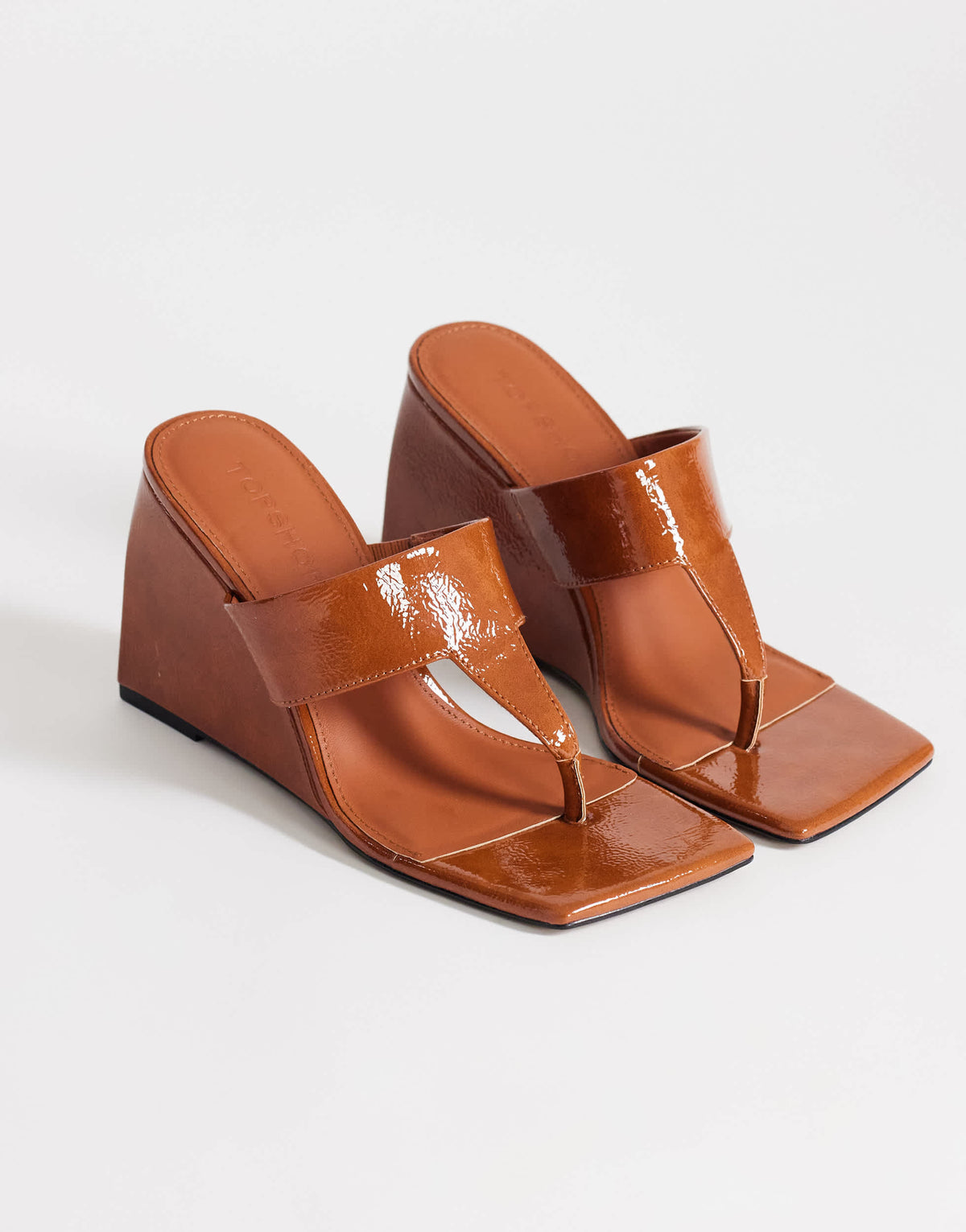 Topshop Archer toe thong wedge heel in tan