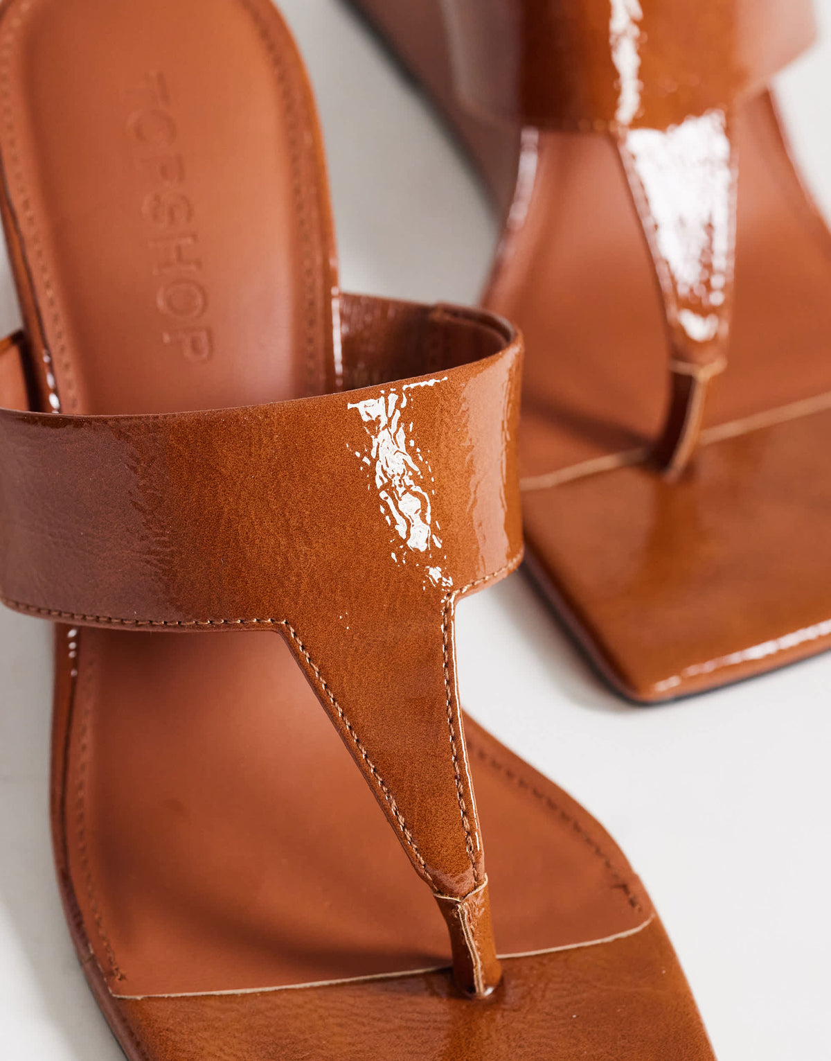 Topshop Archer toe thong wedge heel in tan