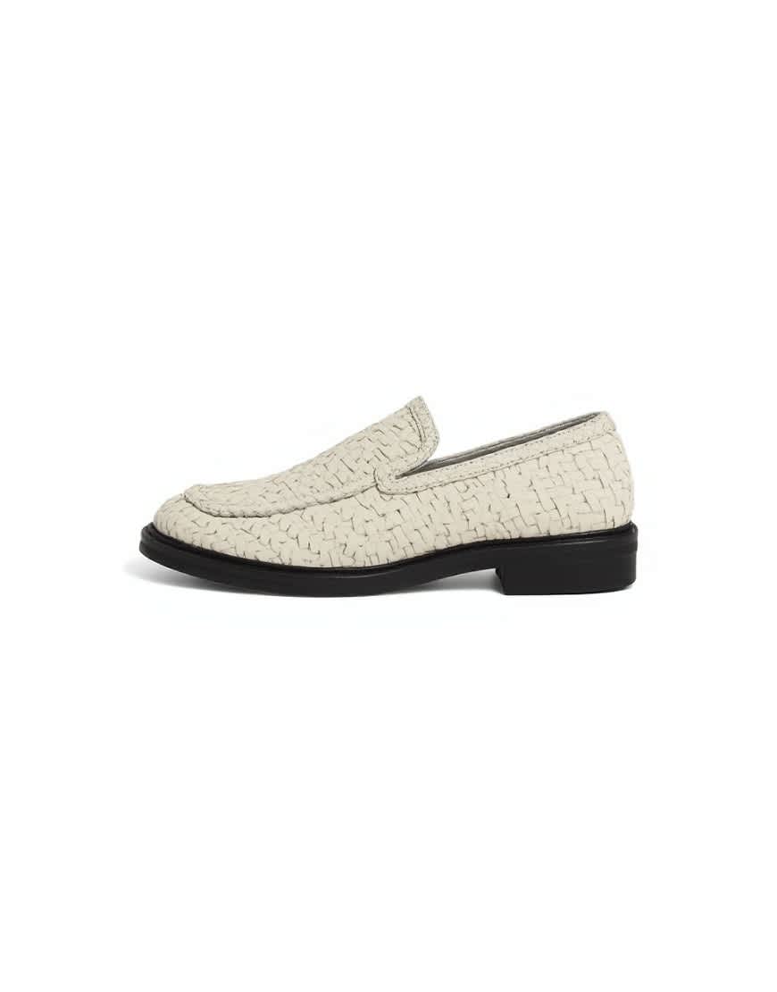 Topshop Bali leather weave flat shoe loafer in off white 