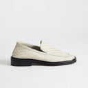 Topshop Bali leather weave flat shoe loafer in off white