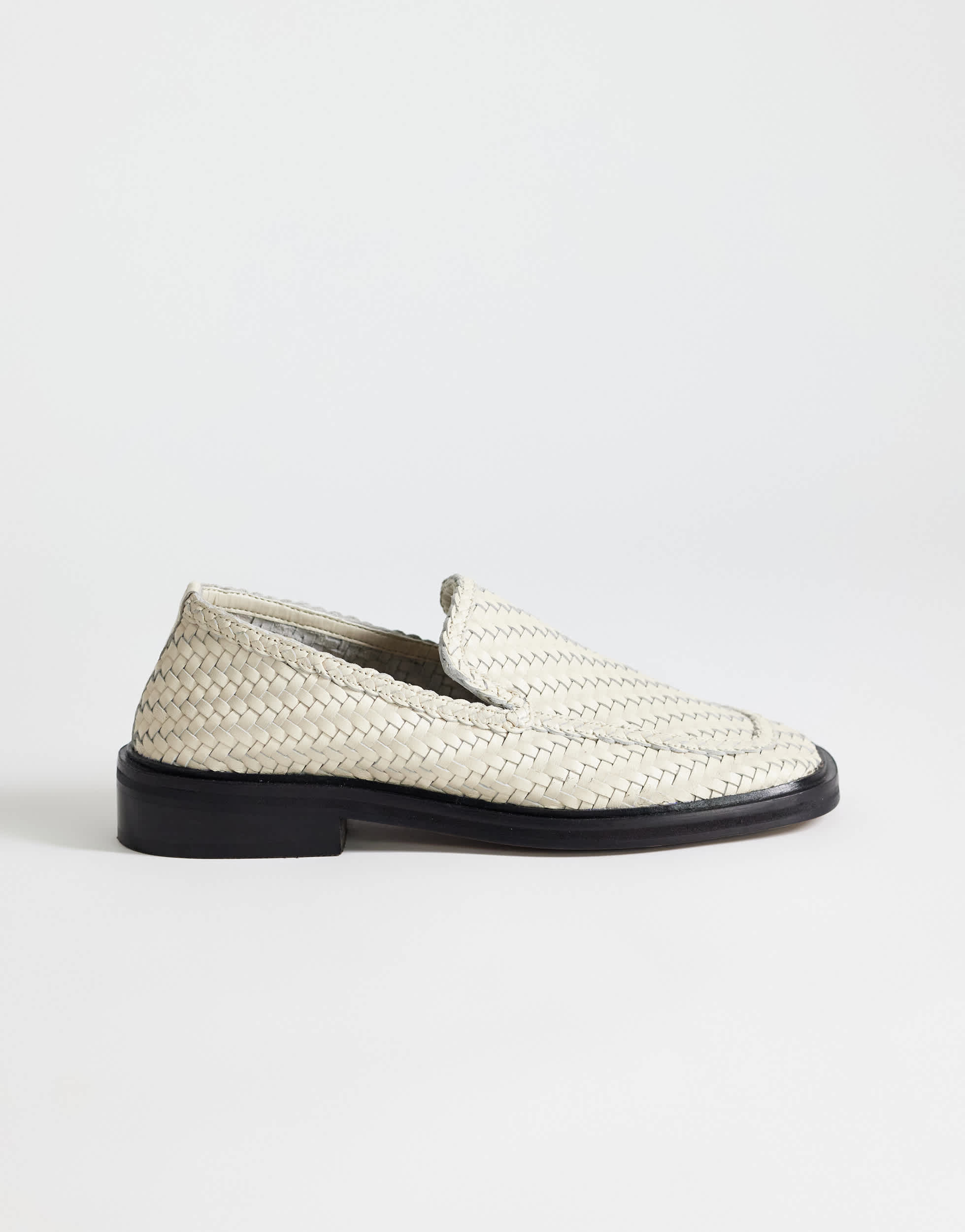 Topshop Bali leather weave flat shoe loafer in off white