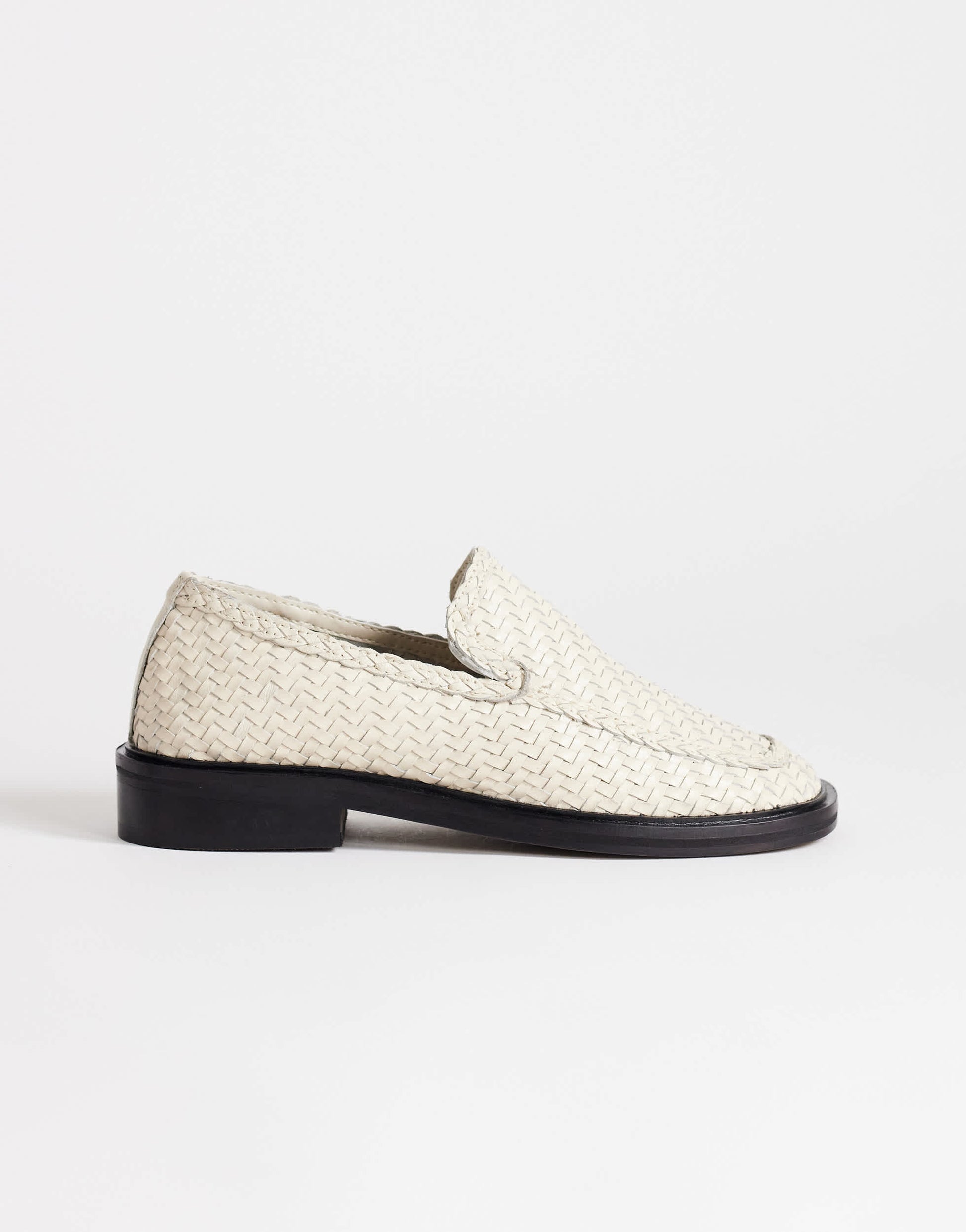 Topshop Bali leather weave flat shoe loafer in off white 