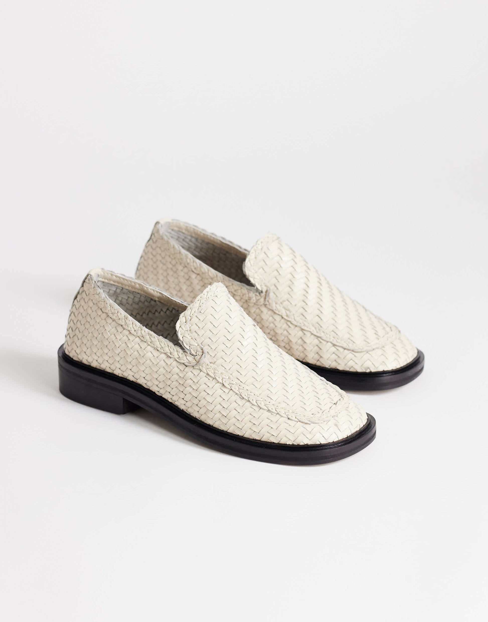 Topshop Bali leather weave flat shoe loafer in off white 