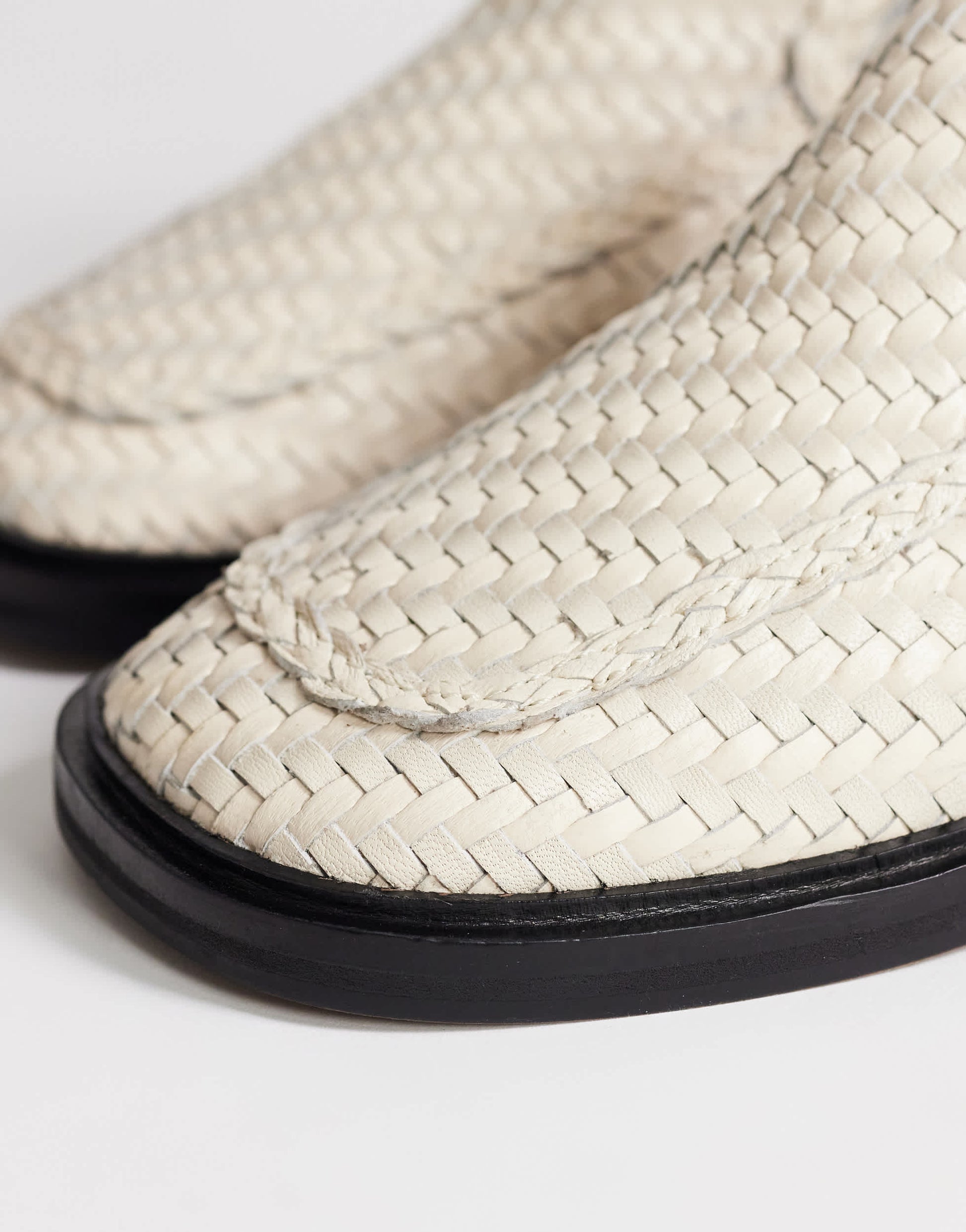 Topshop Bali leather weave flat shoe loafer in off white 