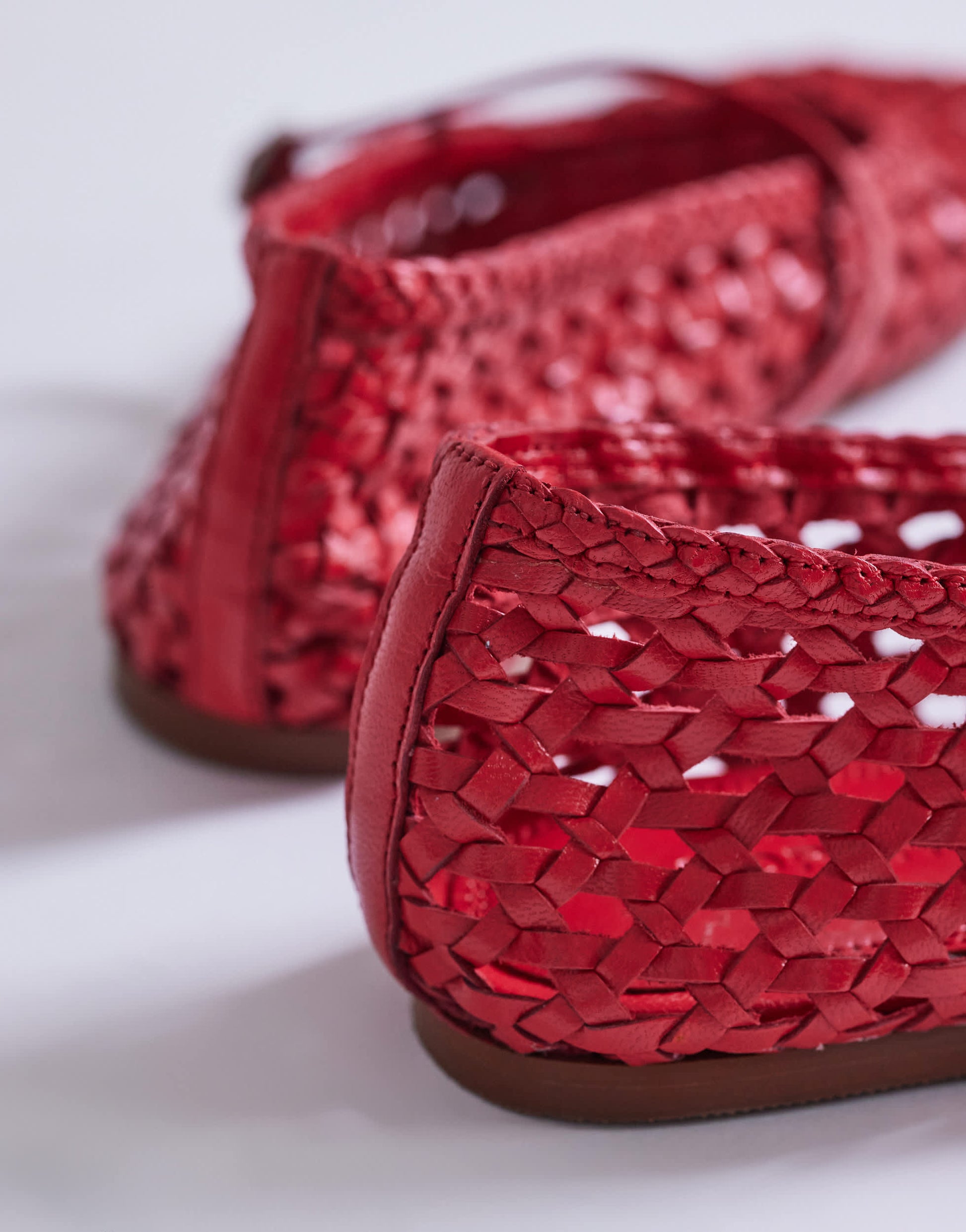 Topshop Bobbi leather woven ballet in red