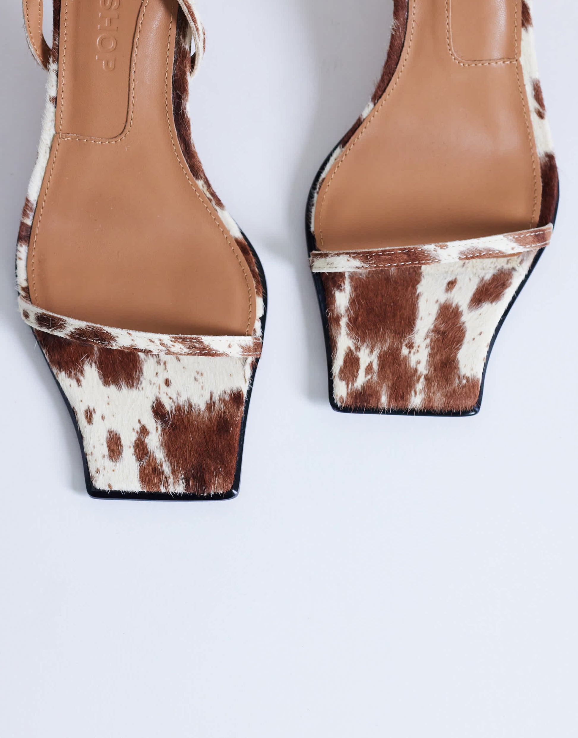 Topshop Ezra strappy high heel sandal in cow print hair on real leather