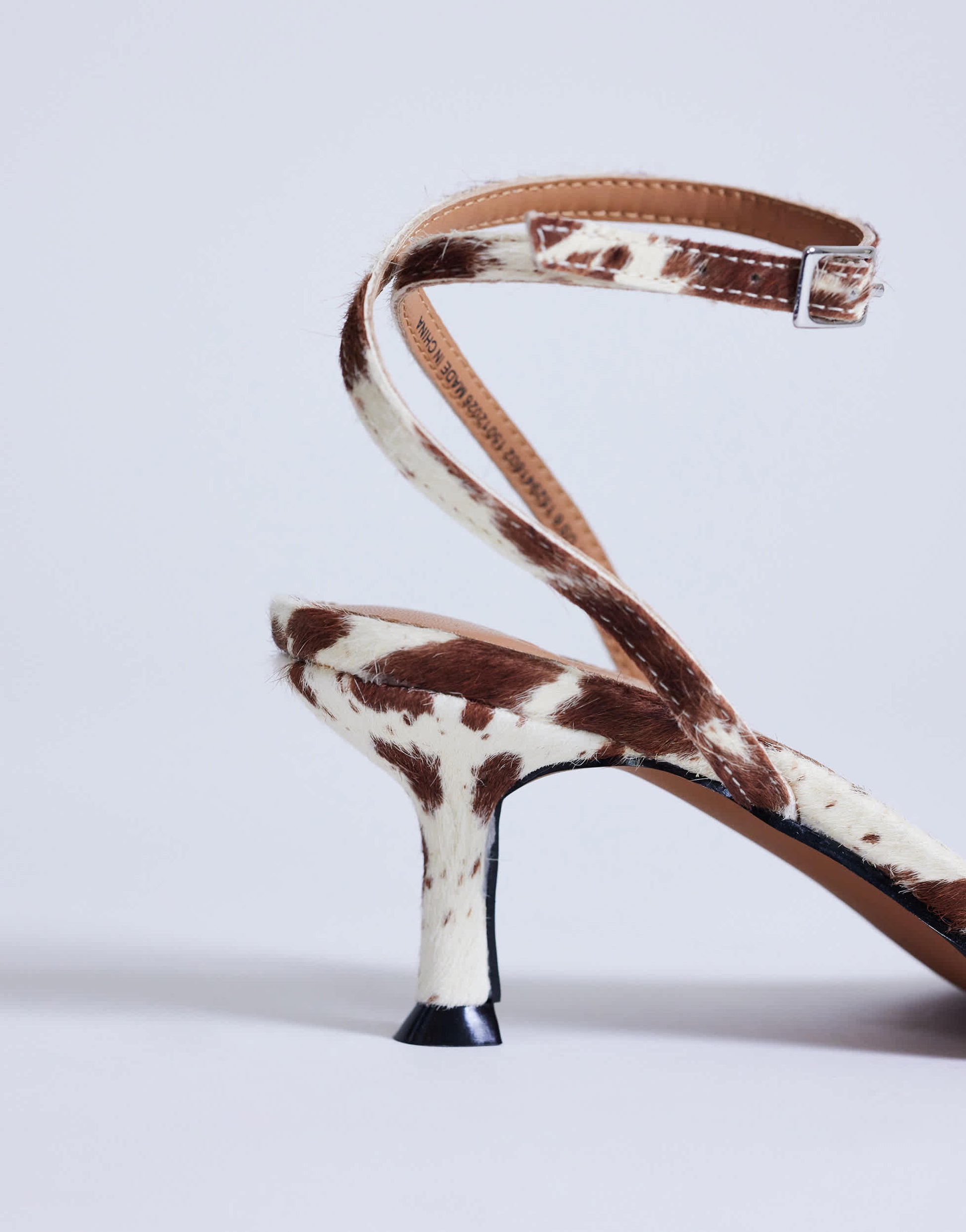 Topshop Ezra strappy high heel sandal in cow print hair on real leather