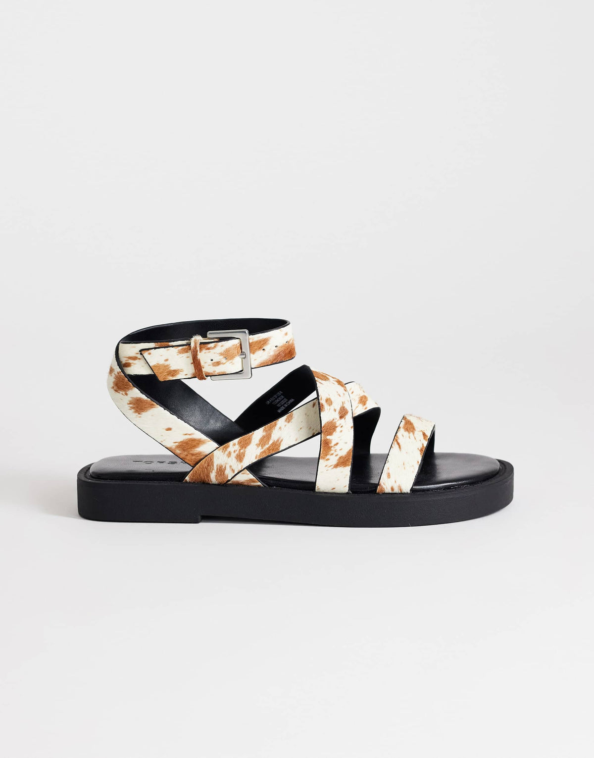 Topshop Sasha strappy flat sandal in cow print hair on real leather