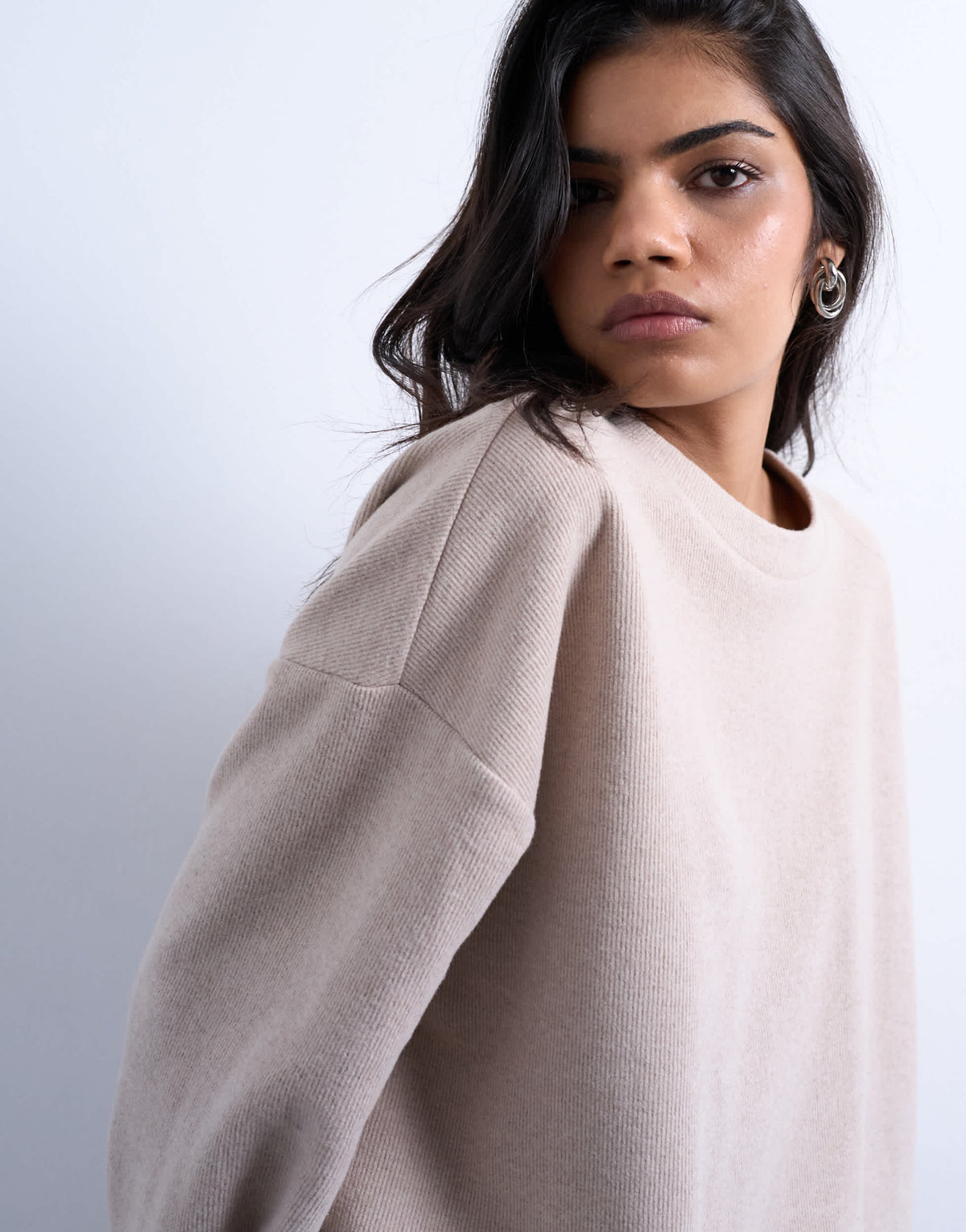 Topshop soft touch wide sleeve skater tee in taupe