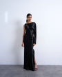 Topshop one sleeve twist strap satin maxi dress in black