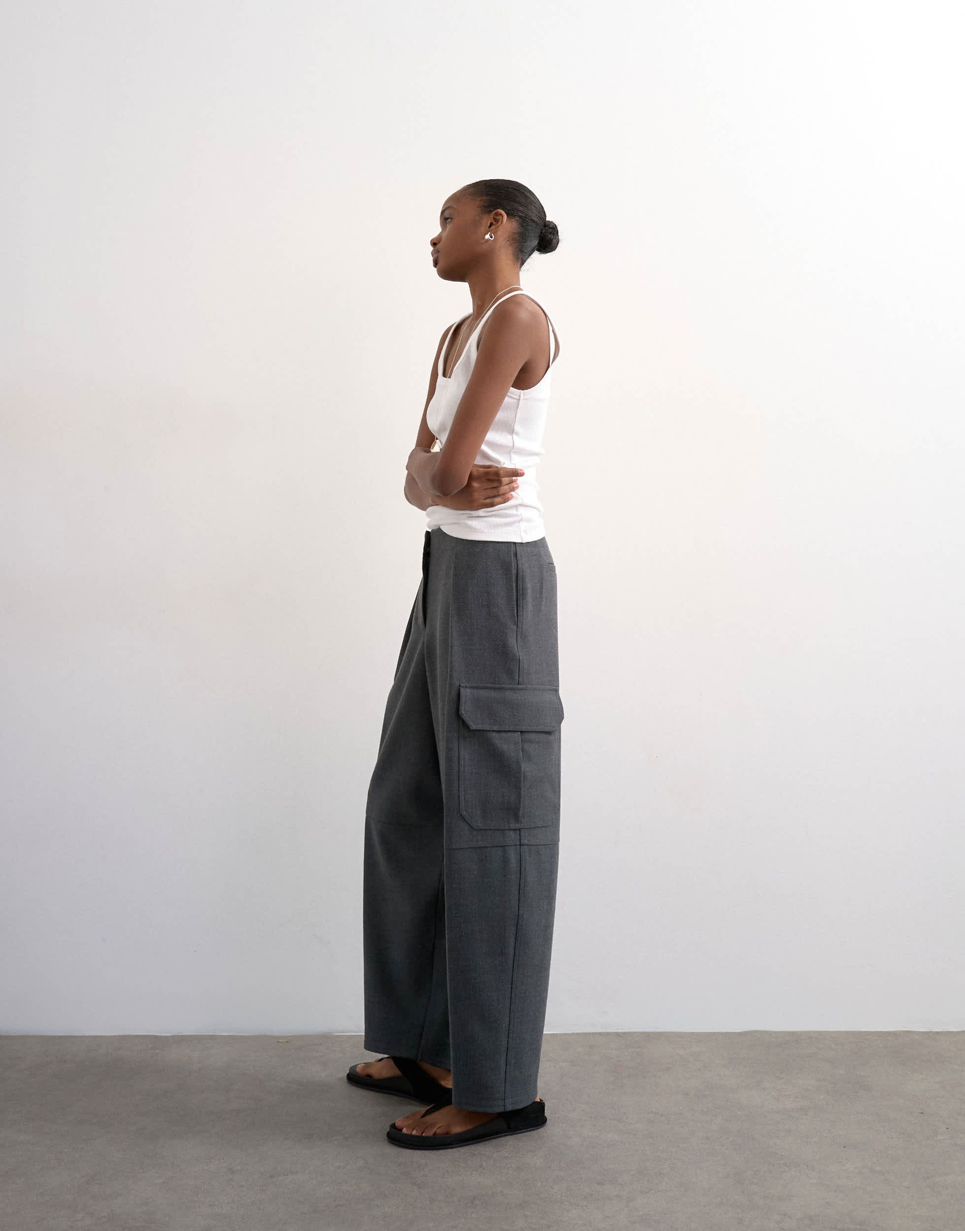 Topshop tailored cargo trouser in charcoal