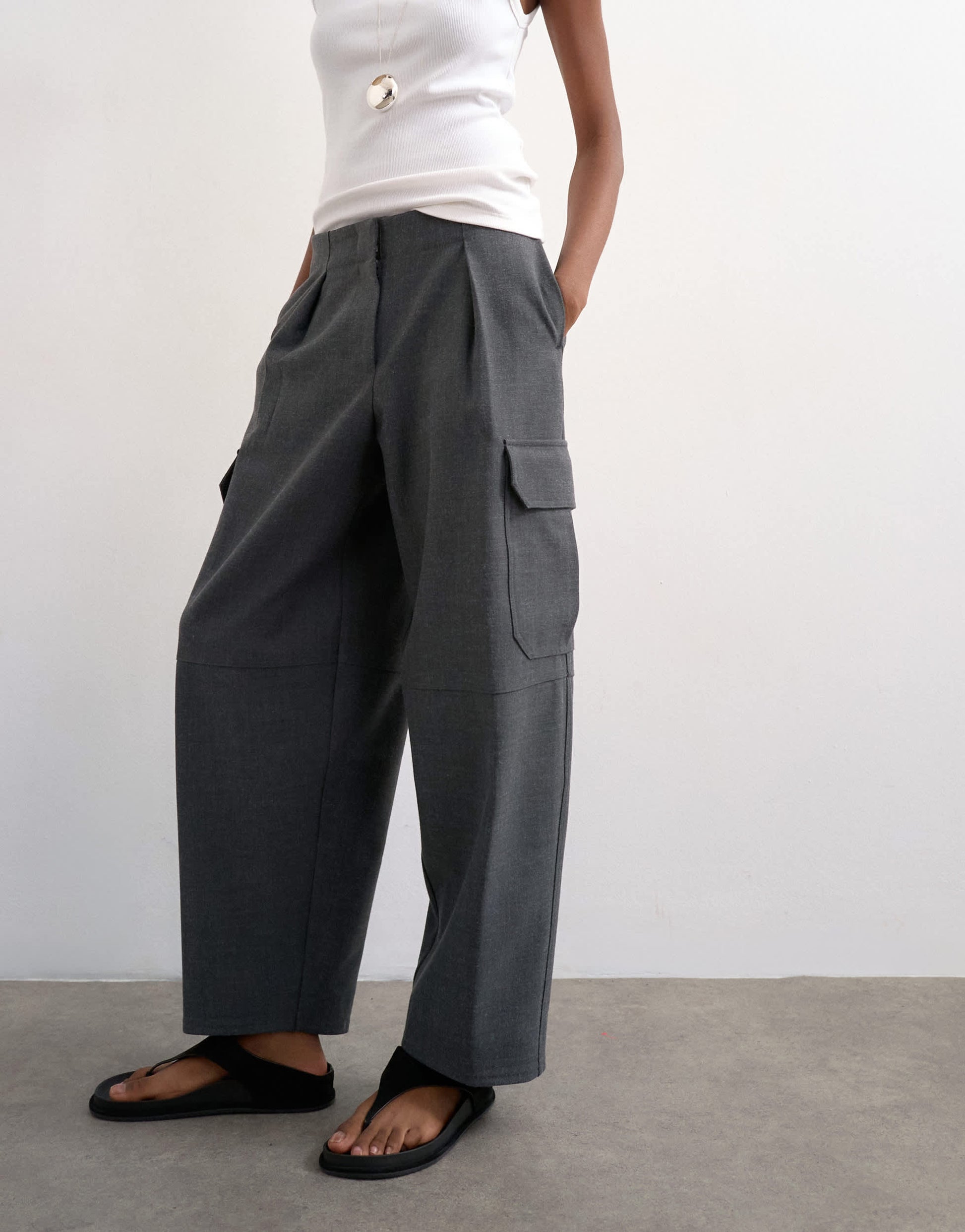 Topshop tailored cargo trouser in charcoal