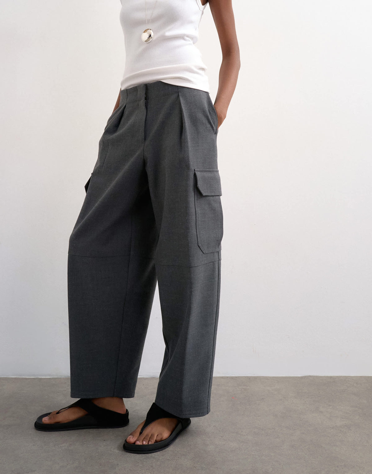 Topshop tailored cargo trouser in charcoal