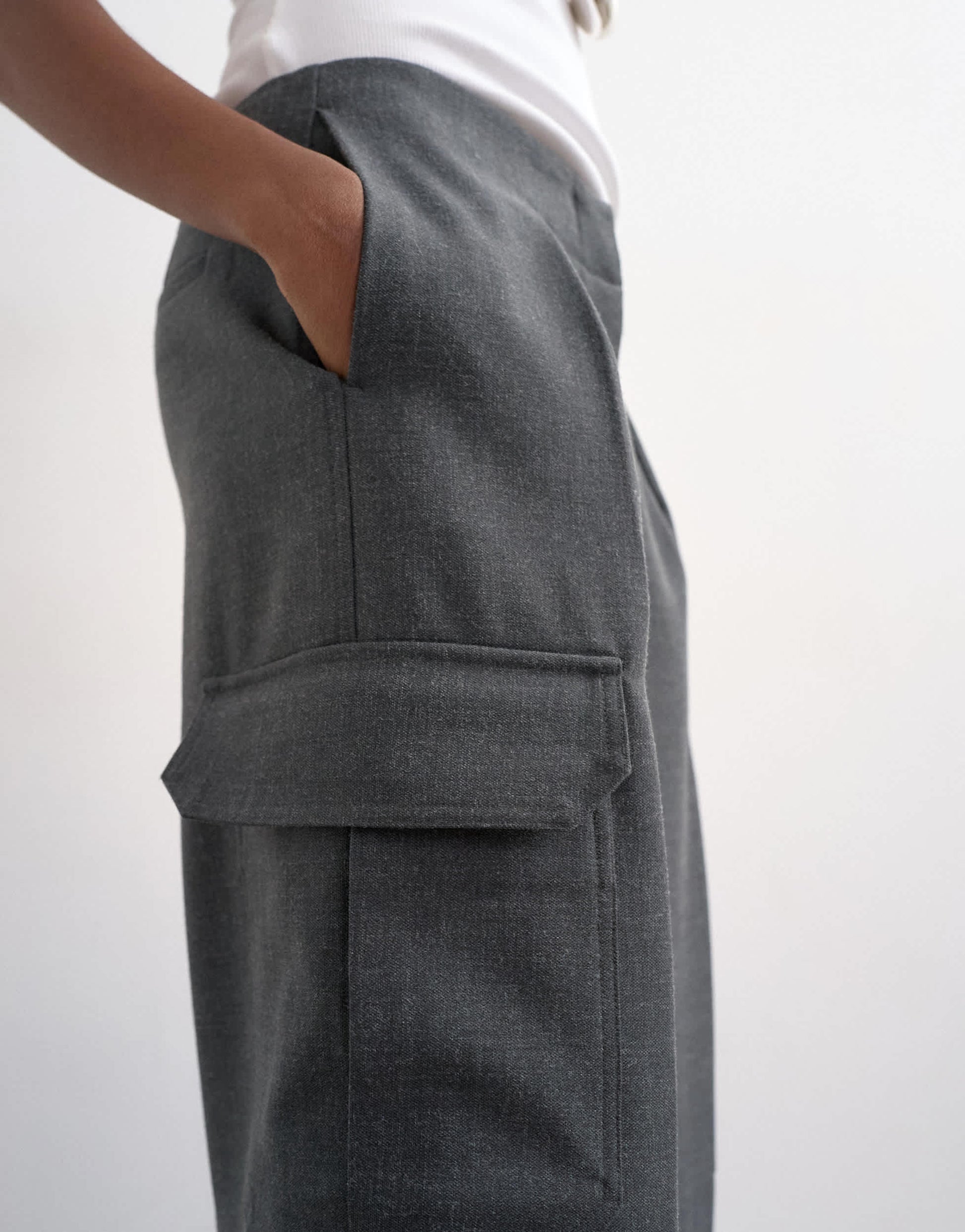 Topshop tailored cargo trouser in charcoal