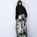 Topshop satin wide leg with tie waist trouser in cow print