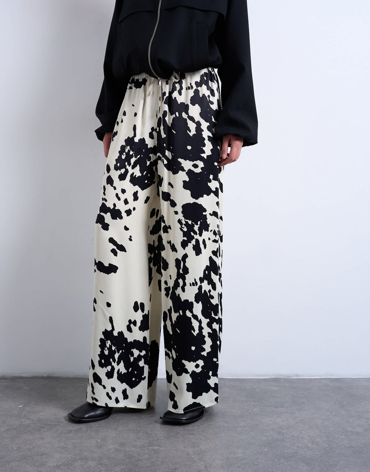 Topshop satin wide leg with tie waist trouser in cow print
