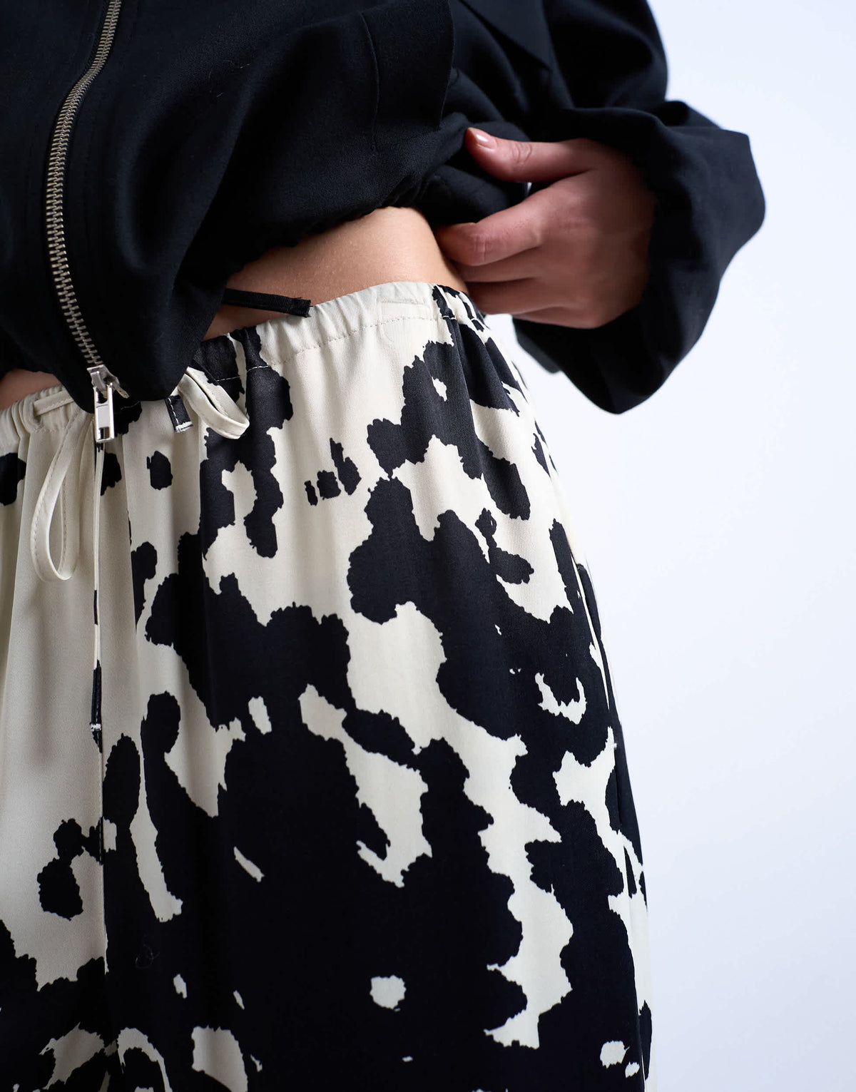 Topshop satin wide leg with tie waist trouser in cow print