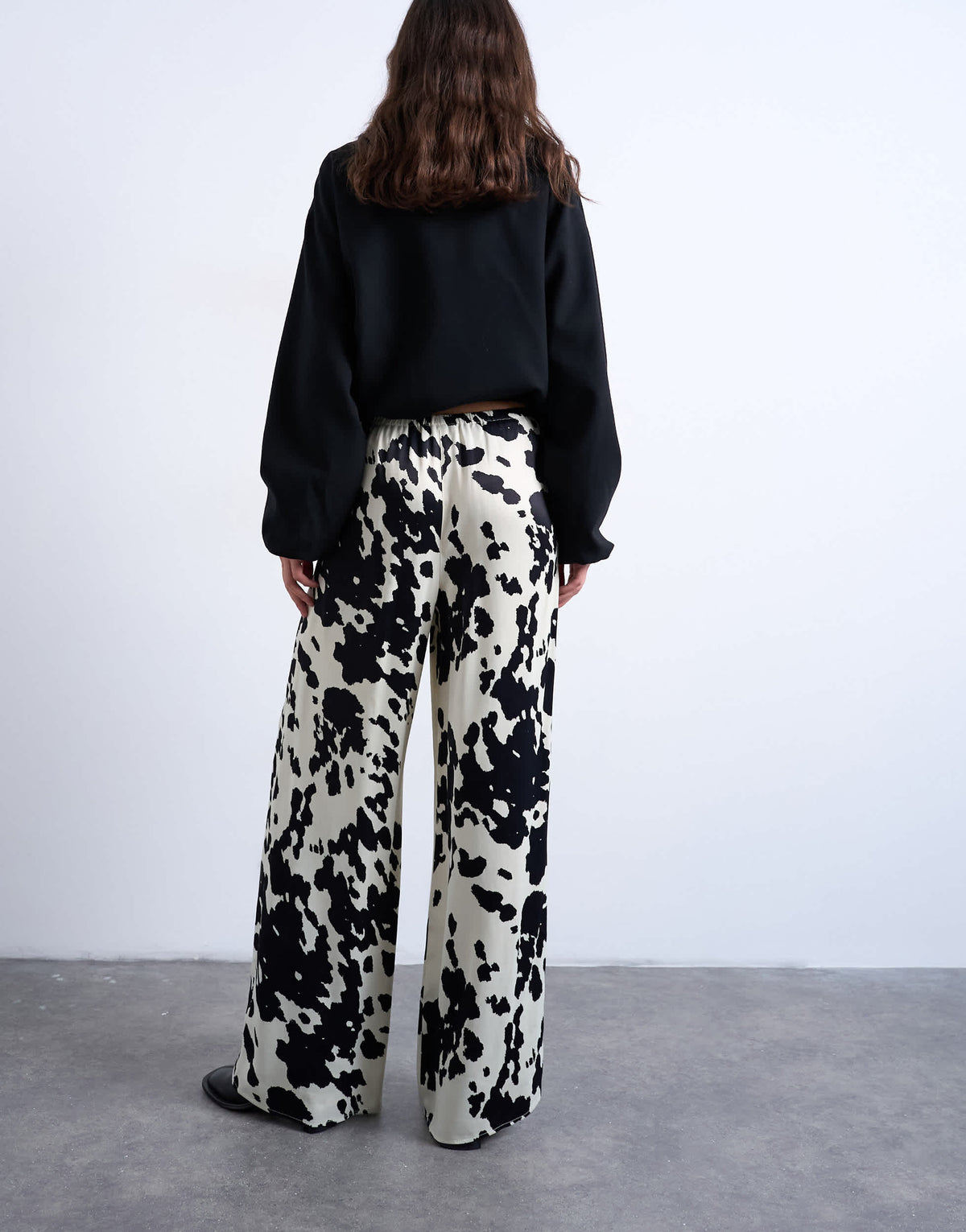 Topshop satin wide leg with tie waist trouser in cow print