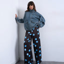 Topshop satin wide leg with tie waist trouser in polka dot