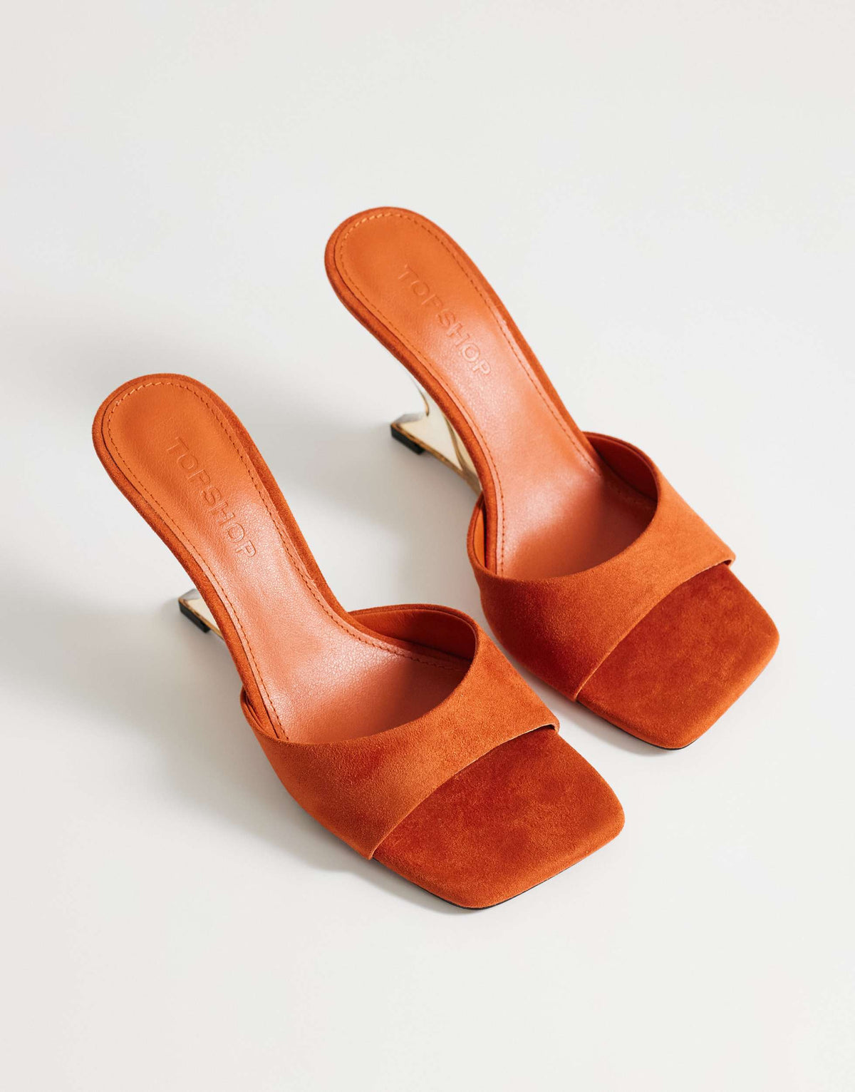 Topshop Esme mule with clear wedge high heel in orange