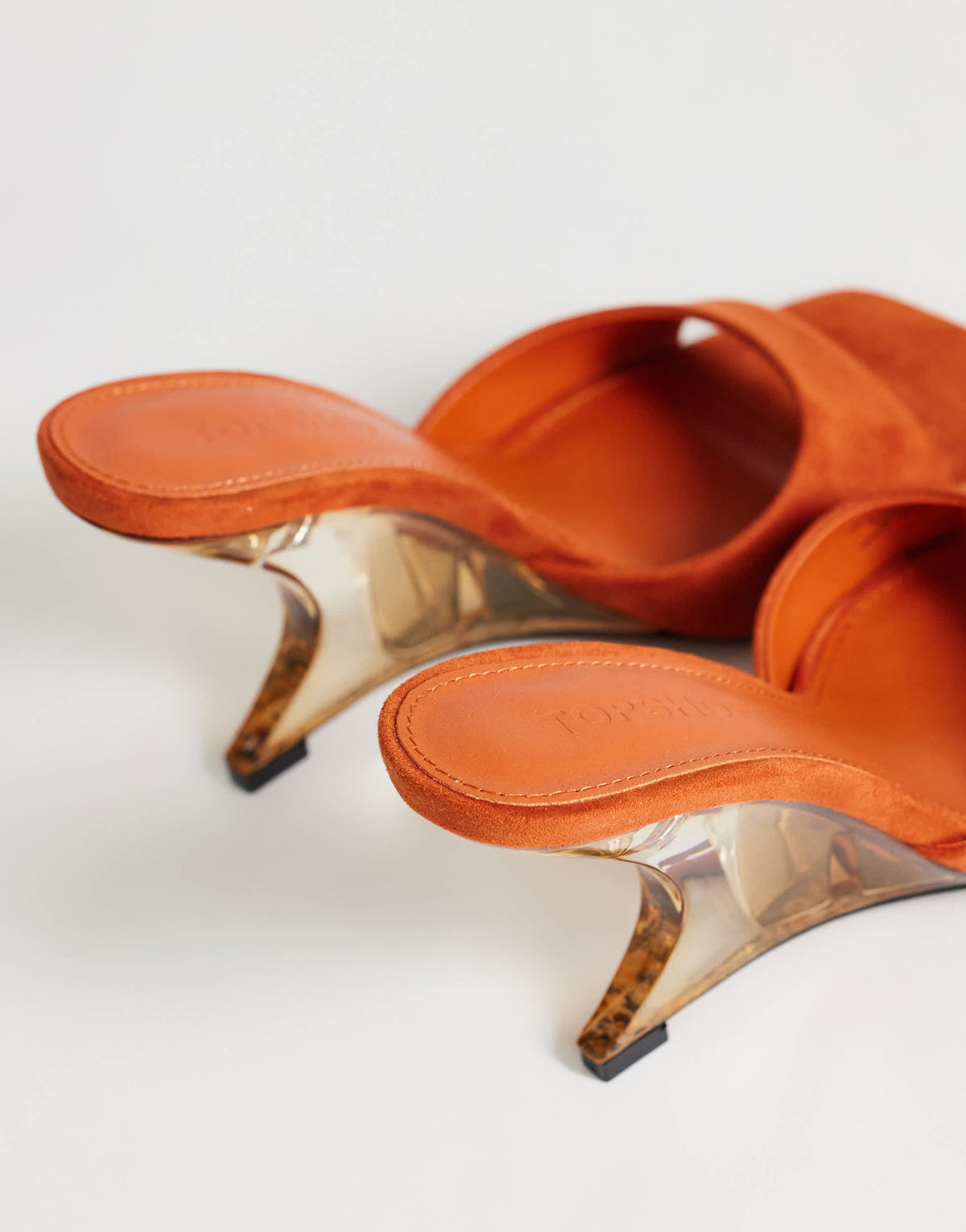 Topshop Esme mule with clear wedge high heel in orange