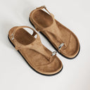 Topshop Elsie hardware footbed sandal in taupe faux suede 